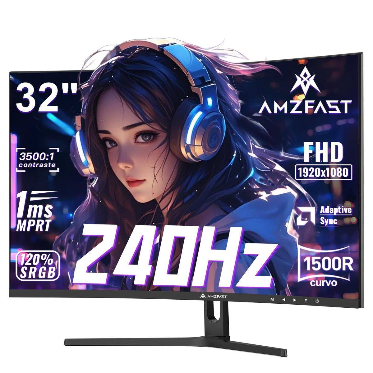 Amzfast Gaming Monitor Curved 24 Inch - 180Hz, FHD 1920 x 1080, Blue Light Filter, 1 ms MPRT, Adaptive Sync, sRGB 130% / DCI-P3 97%, HDMI 1.4 + DP 1.2, VESA 75 x 75, AMZG24C1