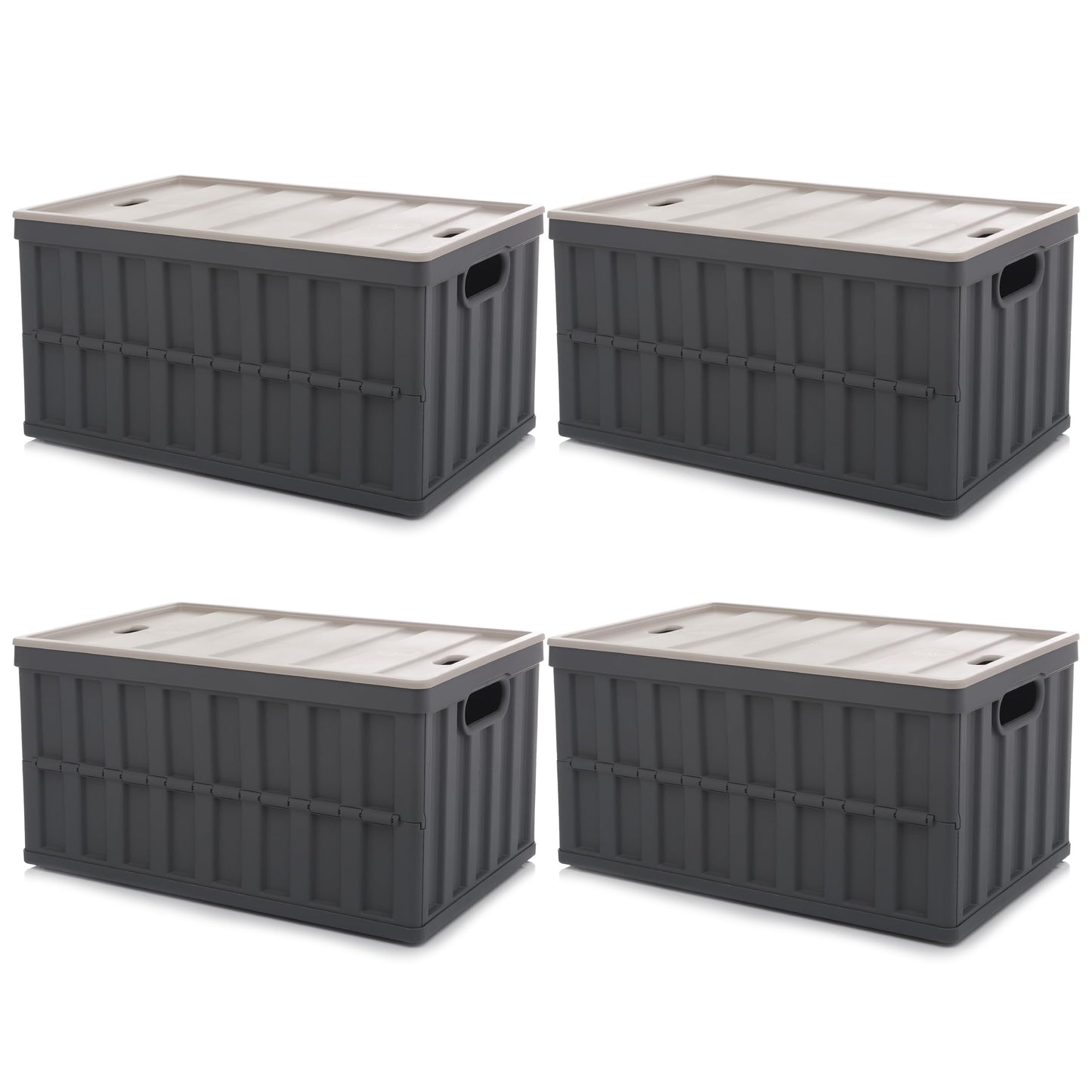 Citylife Set of 4 64 L Folding Box with Lid, Foldable Camping Box, Collapsible Storage Bins for Organising Large Heavy Outdoor, Bathroom, Kitchen, Office, Living Room (Grey)