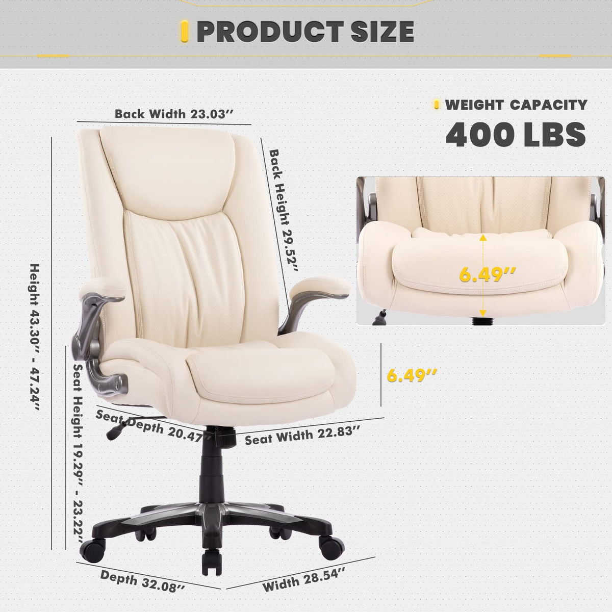 COLAMY XXL Office Chair [181 kgs] - High-Backed Executive Chair with Adjustable Armrests and Synchronous Mechanism - Extra Wide Seat (58 cm), Breathable Faux Leather - for Home Office / Office (Black)