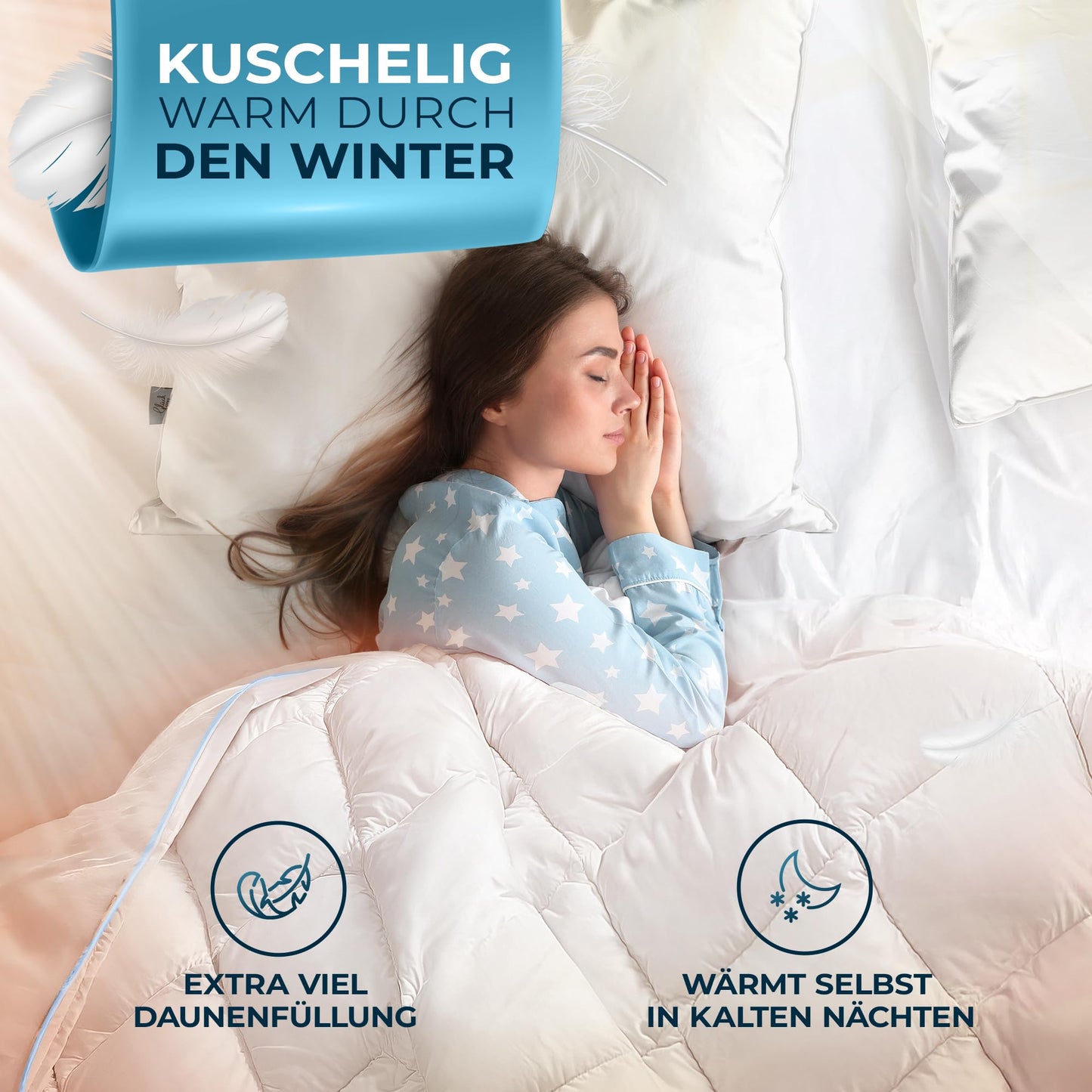 Glückstoff® Feather and Down Duvet 135 x 200 cm [Certified in Germany] – Down and Feathers – Feather Duvet Top Bed – Sleeping Blanket Summer and Winter Duvet – Duvet (All Season Duvet)