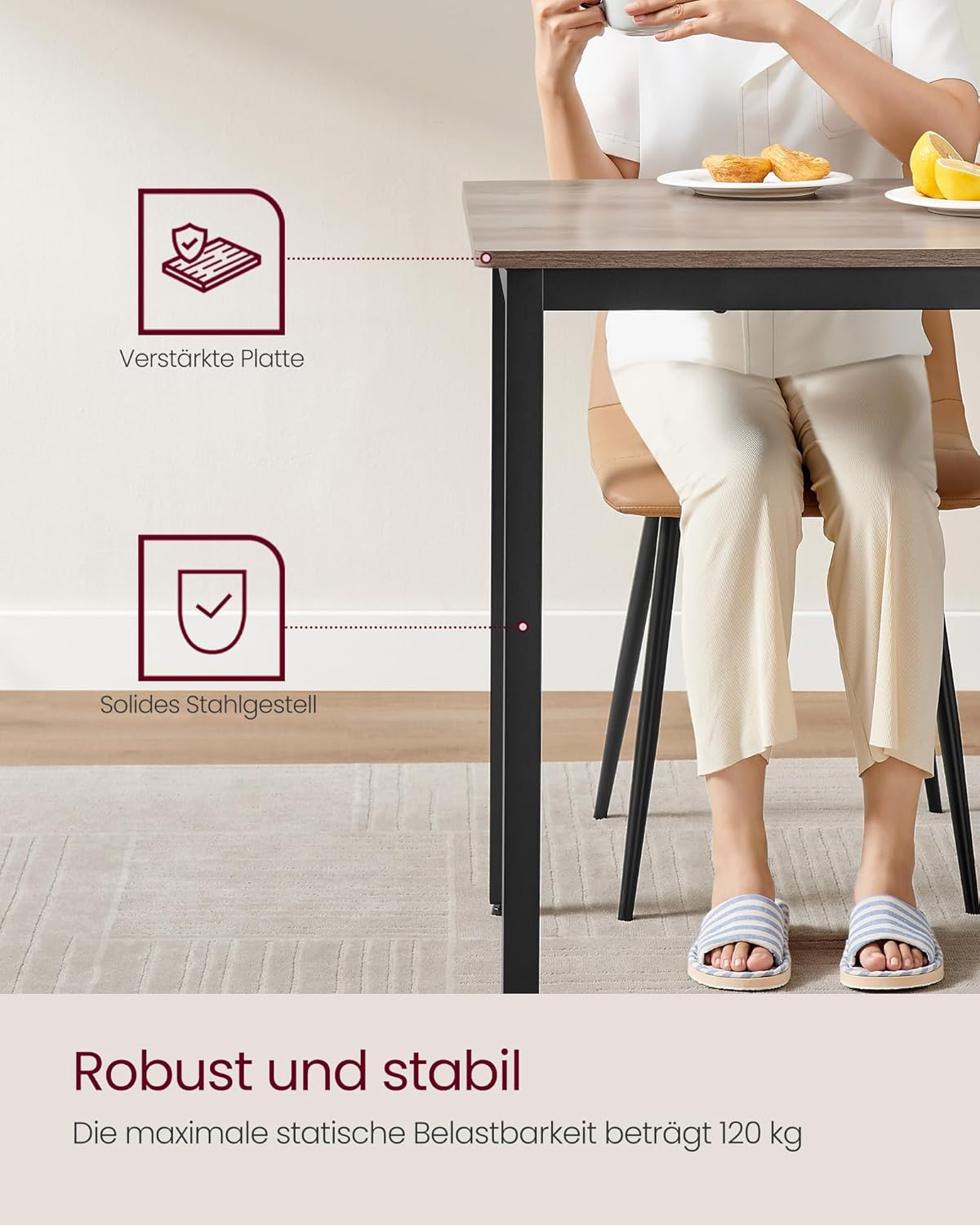 VASAGLE Dining Table Kitchen Table 70 x 110 x 77 cm Dining Room Table for 4 People Table Living Room Desk for Dining Room Kitchen Industrial Design Vintage Brown Matte Black KDT081B01