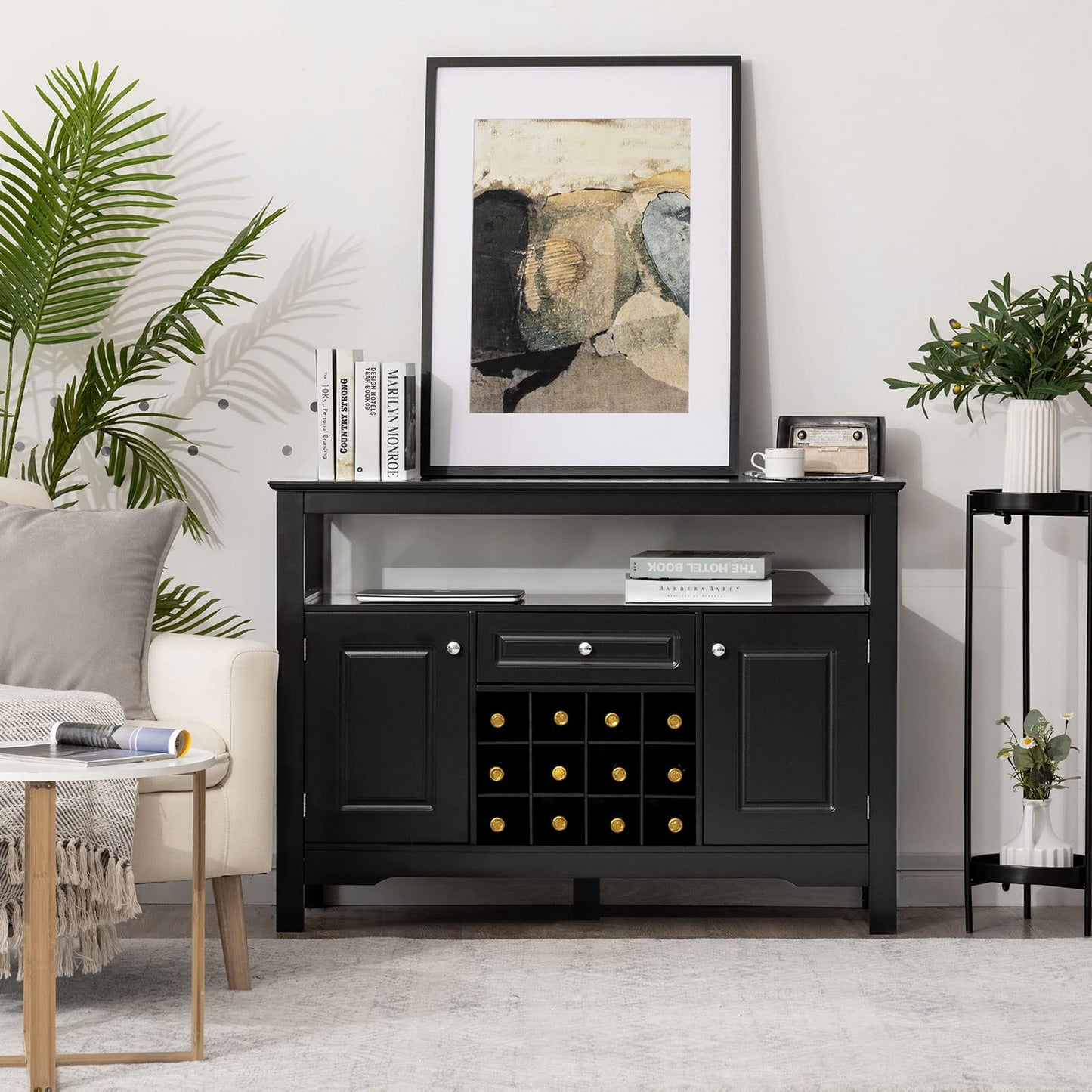 COSTWAY Sideboard Kitchen Cabinet with Doors and Drawers, Wooden Kitchen Chest of Drawers, Buffet Cabinet, Storage Cabinet, Side Cabinet, Wine Cabinet, 116 x 40 x 82 cm (White)