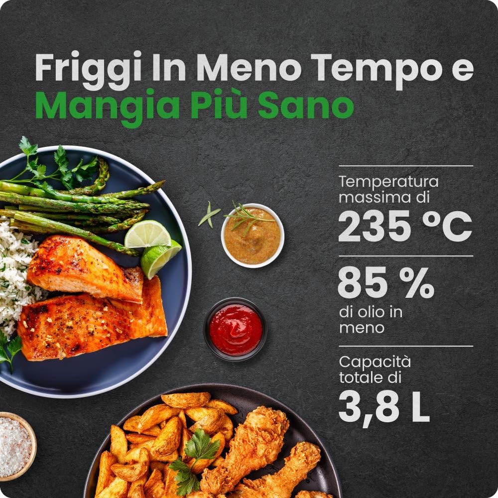 Chefman Hot Air Fryer - 3.75 L Compact Hot Air Fryer for Quick Meals, with Hi-Fry Technology, Viewing Window, Touch Controls, Non-Stick and Dishwasher Safe - Black