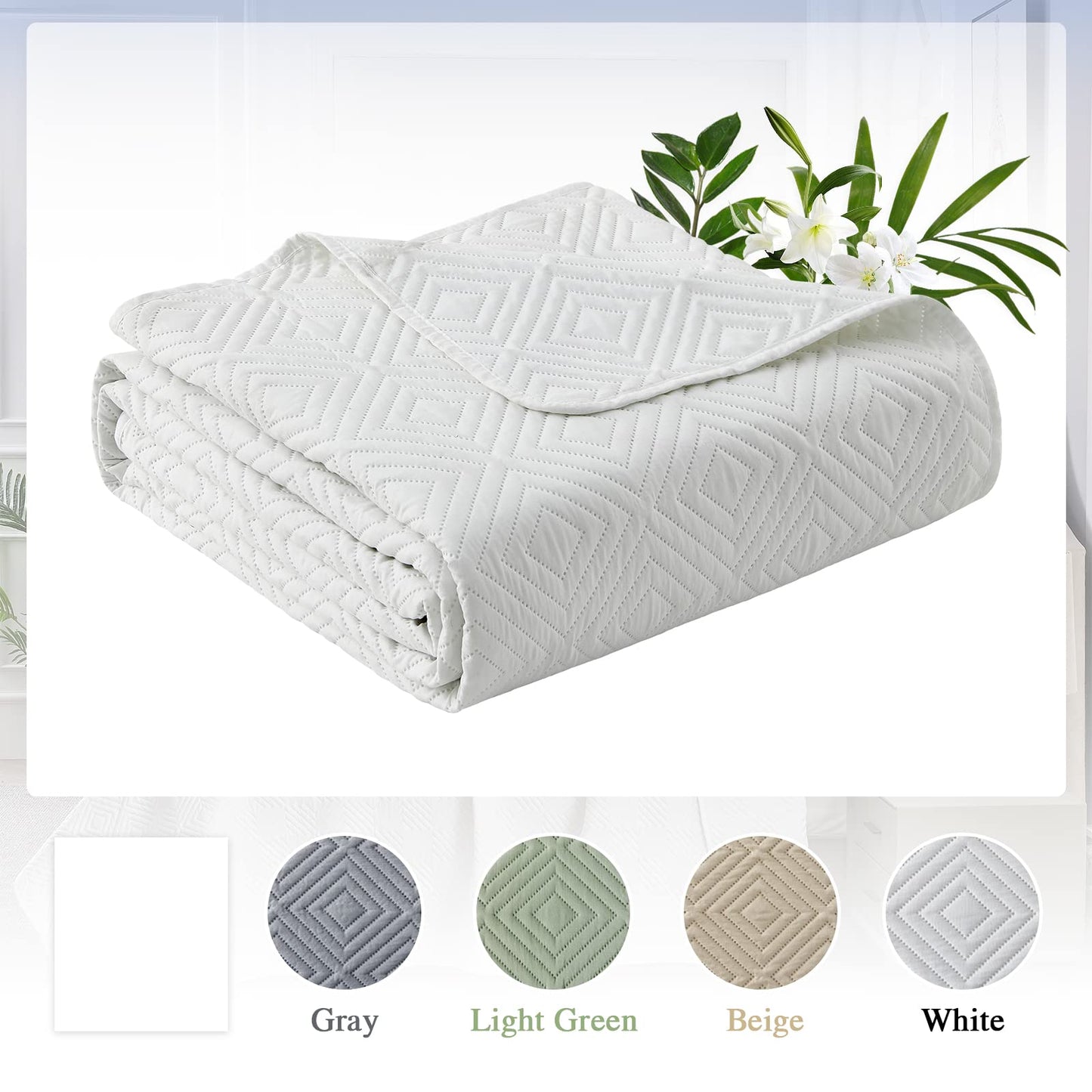 Qucover Tagesdecke Bettüberwurf 220x240cm Grün, Bedspreads aus Mikrofaser, Bettüberwuf Set mit 2 Kissenbezügen 50x75cm,Steppdecke bei 3D-Ultraschal genäht, Sofaüberwurf Bettüberwurf Überwurfdecke