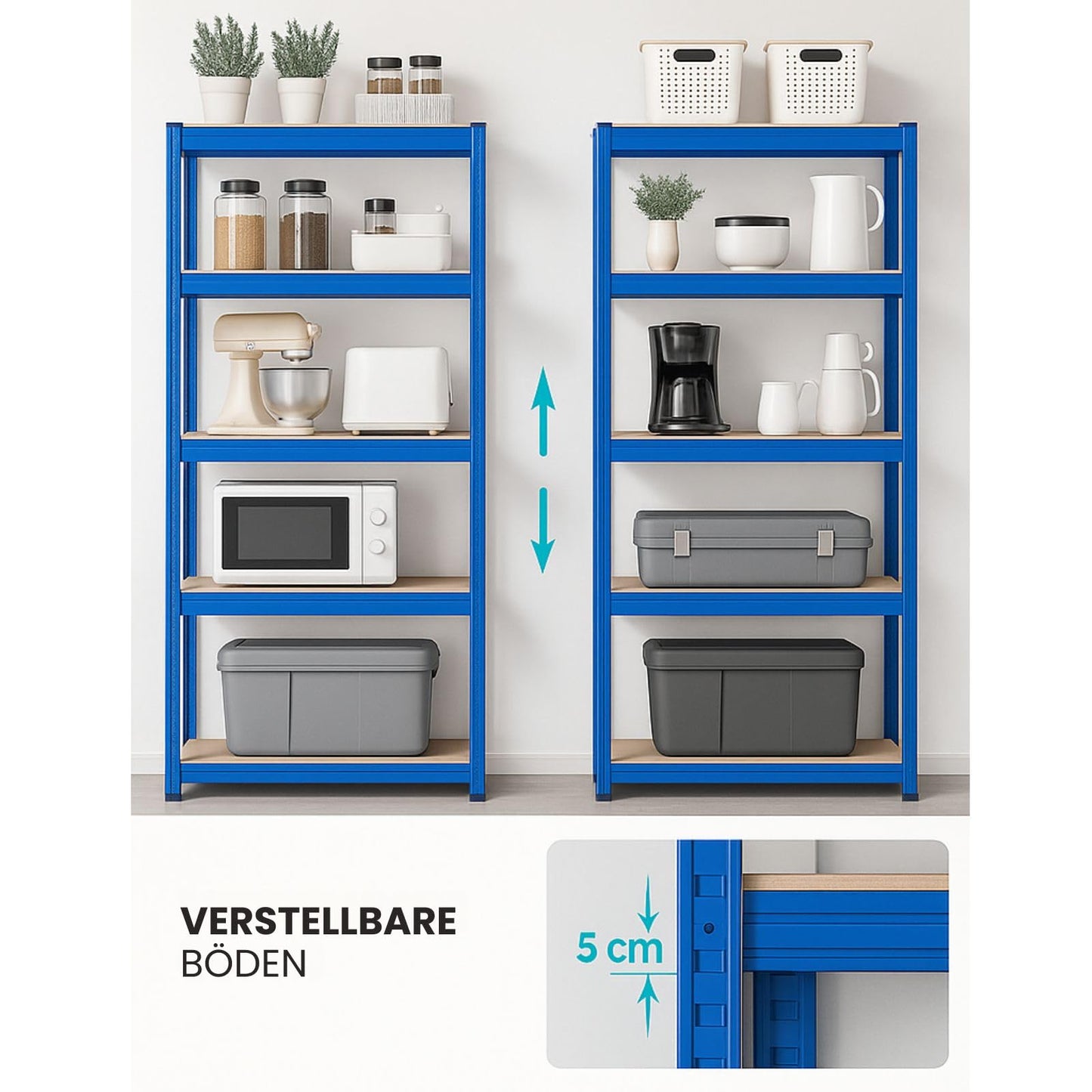 OfficeMarshal Double Pack Heavy Duty Shelves Black, 180 x 90 x 40 cm, Boltless Shelf, Storage Shelf, Standing Shelf, Plug-In System, Can be Assembled without Tools (Lakota)