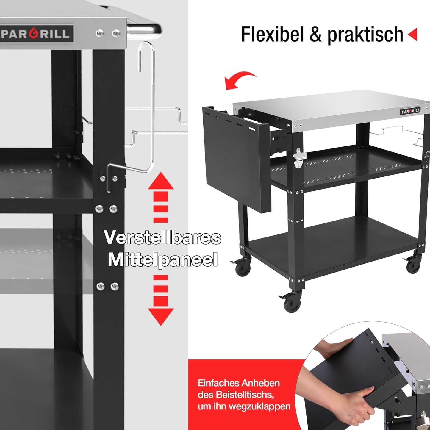 Three-tier movable dining trolley table