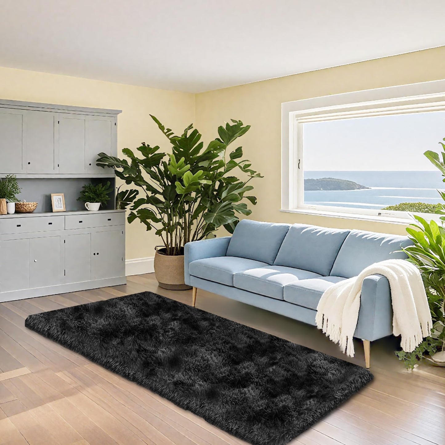 High Pile Living Room Rug, 140 x 200 cm, Cream Fuzzy Shaggy Fluffy Rug for Bedroom Rugs, Modern Plush Living Room Rug, Bed Rug, High-Pile Carpet, Non-Slip for Children's Room