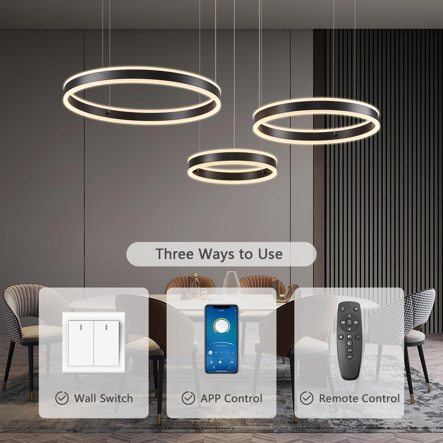 SUCIKORIO LED Pendelleuchte Esstisch, Modern LED Rund Hängelampe Esstisch Dimmbar Hoehenverstellbar 88W Aluminium Esstischlampe Hängend Mit Fernbedienung 2700K-6500K 5%-100% Helligkeit 30+40+50cm