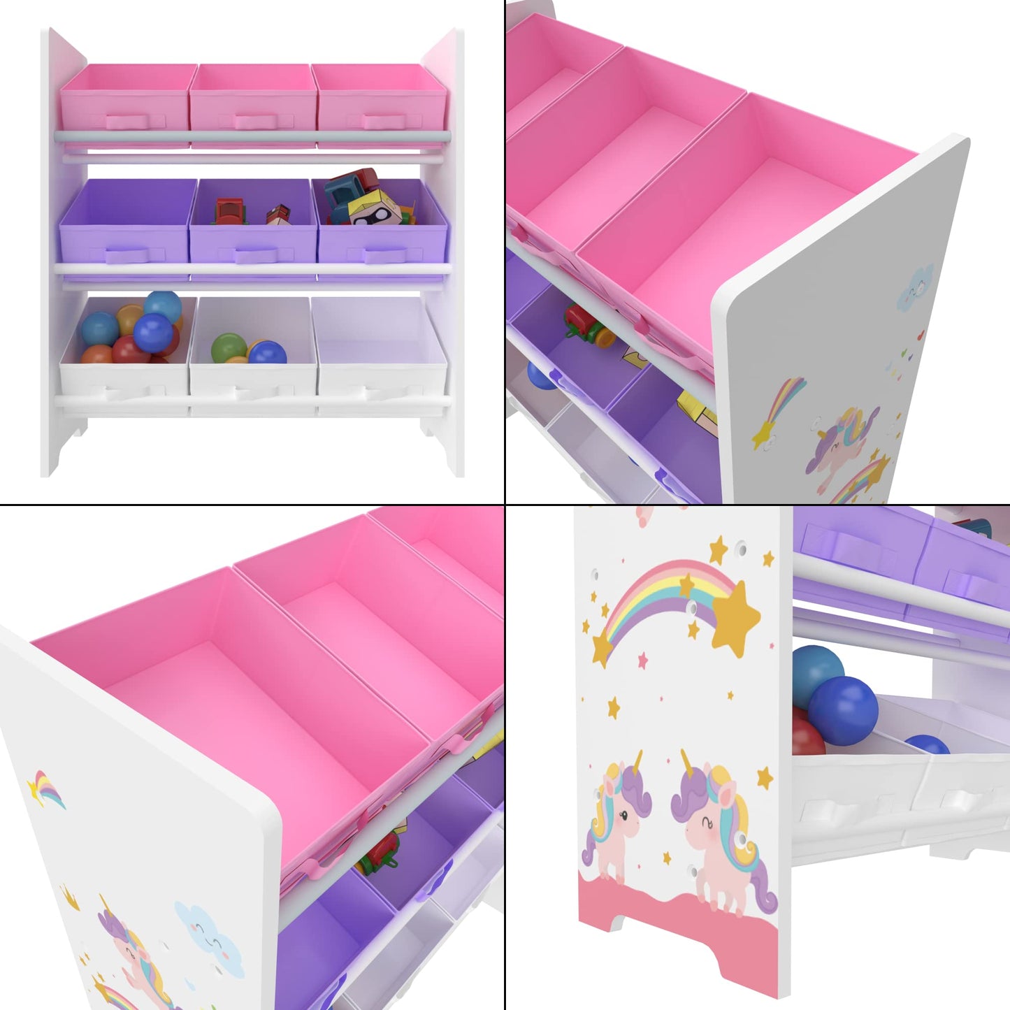 [en.casa] Boiro Children's Shelf, 60 x 62 x 30 cm, Standing with 9 Folding Boxes, Toy Storage Shelf, Ocean Motif
