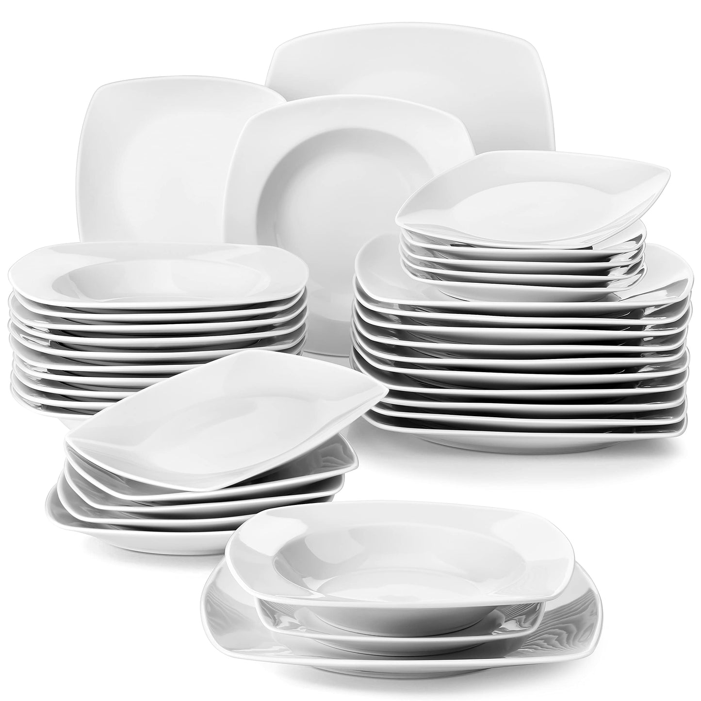 MALACASA, Serie Julia, Geschirrset 12 Personen, 60 Teilig Porzellan Geschirr Set,Kombiservice Tafelservice mit Speiseteller, Dessertteller, Suppenteller, Kaffeetassen, Untertassen je 12 Stück