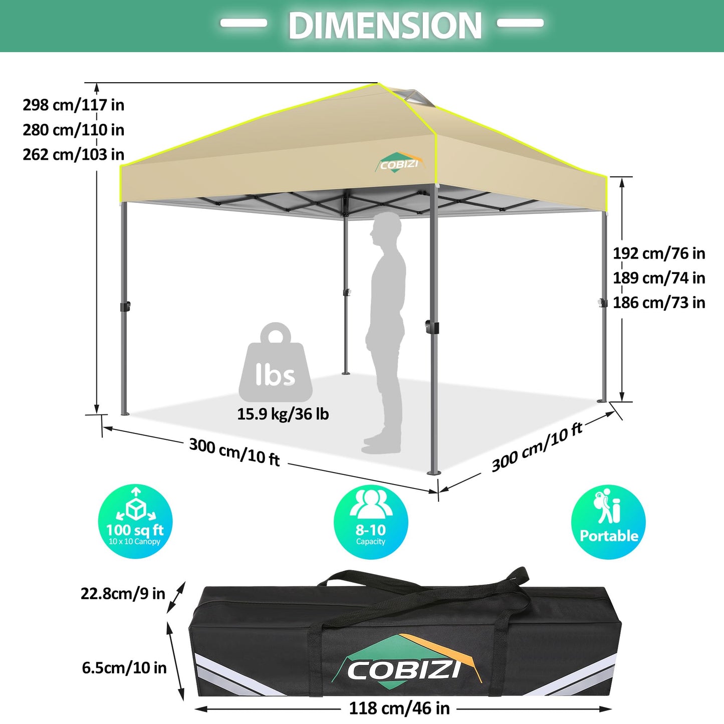 COBIZI Folding Gazebo Gazebo 3 x 6 Waterproof Winterproof Garden Gazebo Party Tent Pop Up Gazebo Foldable Tent with 6 Side Waves with Ventilation Openings, Sandbag for Market, Outdoor Event, Black