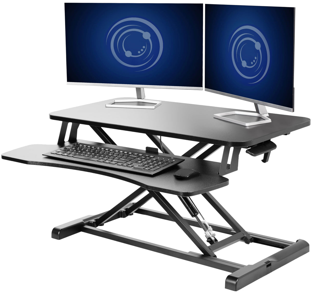 VIVO 81 cm Schreibtischaufsatz, K-Serie, höhenverstellbarer Steh-Sitz-Aufsatz, Dual-Monitor- und Laptop-Arbeitsplatz mit breiter Tastaturablage, Schwarz, DESK-V000K