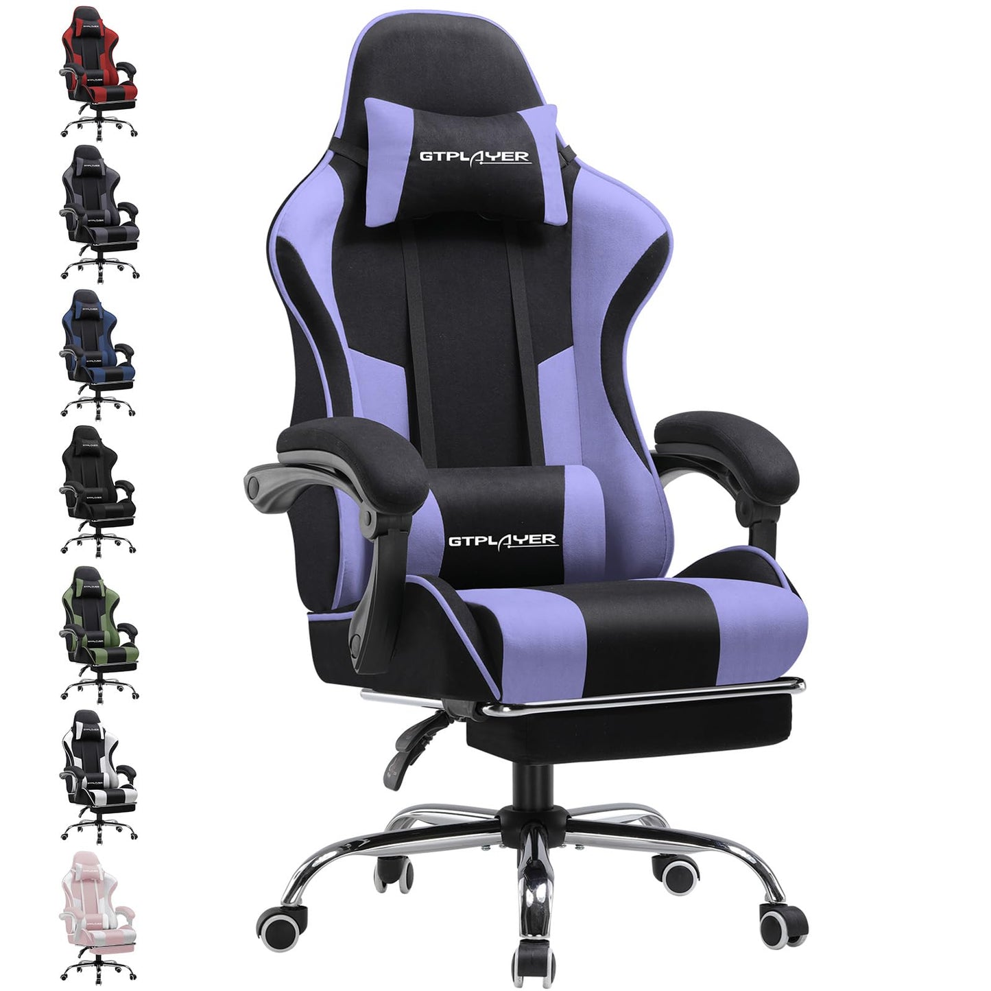 GTPLAYER Gaming Stuhl Bürostuhl Massage Gaming Sessel Ergonomischer Gamer Stuhl mit Fußstütze, Kopfstütze Massage-Lendenkissen, Gepolstert Gaming Chair, Drehsessel, weiß