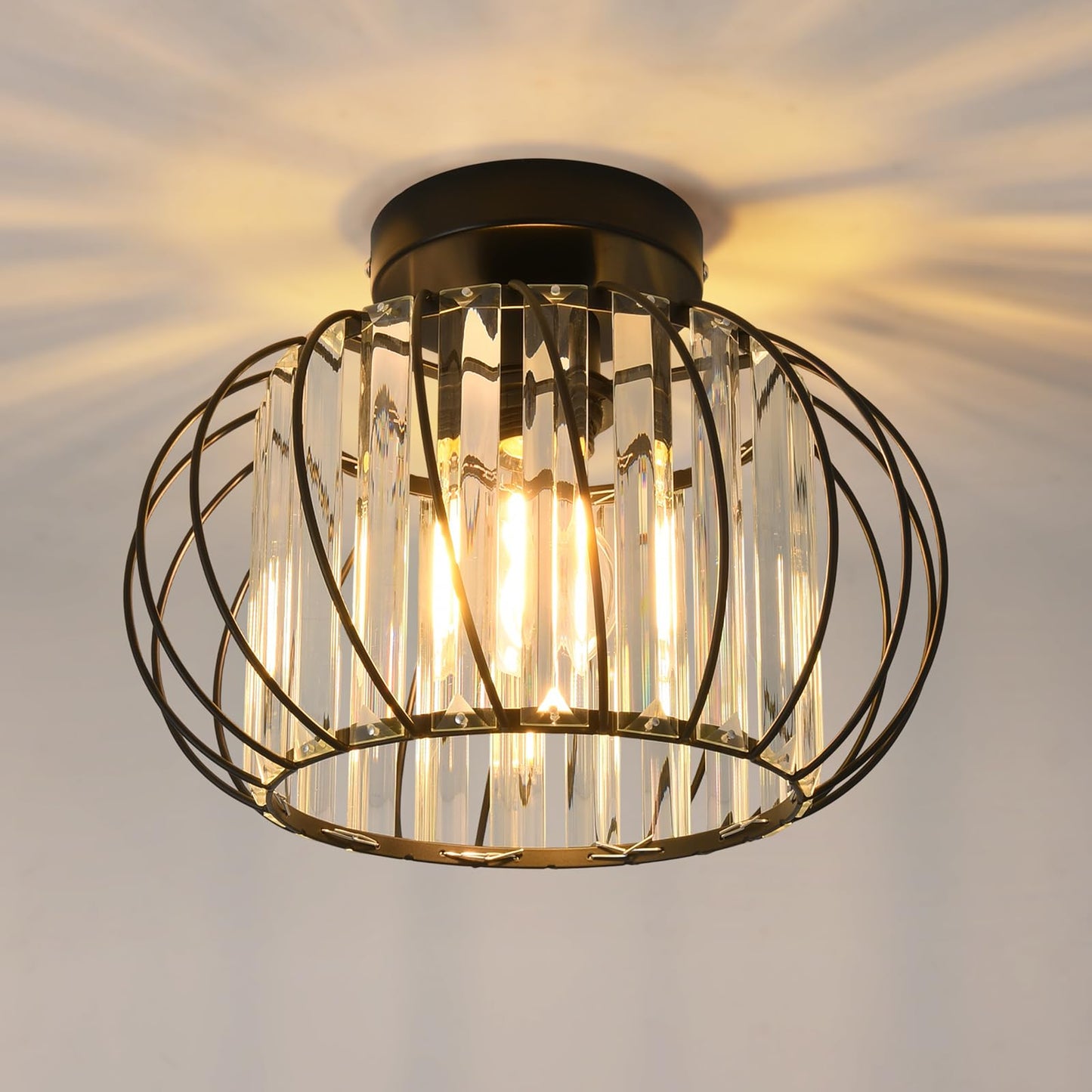 ANWIO Kristall Deckenleuchhte Kronleuchter, Wohnzimmer Lampe, Deckenleuchte E27 für Flur Balkon Küche Schlafzimmer Dekorative, Schwarz, Φ28CM