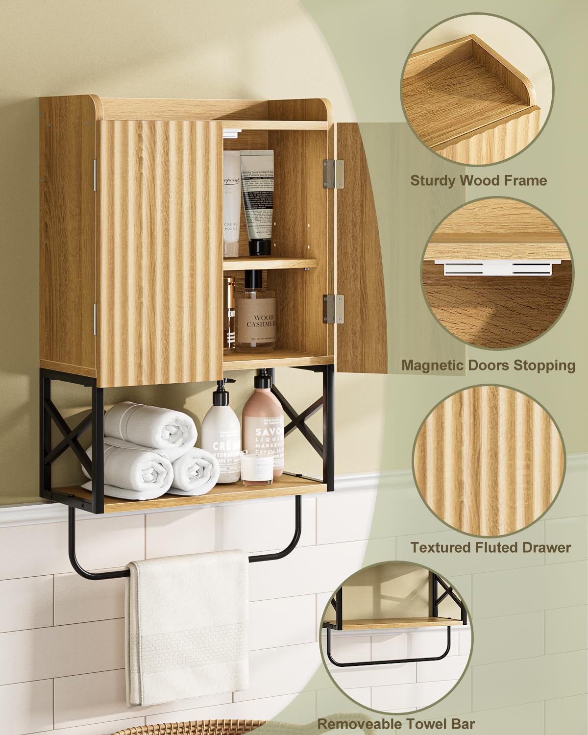 Bathroom Cabinet, Small Medicine Cabinets with Adjustable Shelf and Magnetic Locking Doors, Wall Mounted Hanging Cabinet for Bathroom/Laundry, White