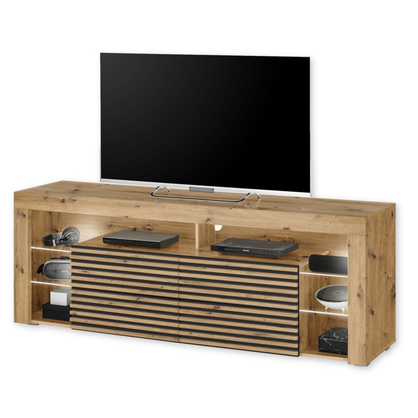 GOAL TV Lowboard in Matt Grey with LED Lighting, High-Quality TV Board with Lots of Storage Space for Your Living Room, 153 x 44 x 44 cm (W x H x D)