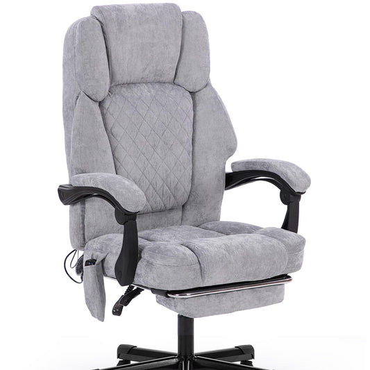 Ergonomic Office Chair, Massage and Heat Chair, Swivel Chair with Footrest, Furniture for Study, PC Chair, Executive Chair, Fabric (Grey)