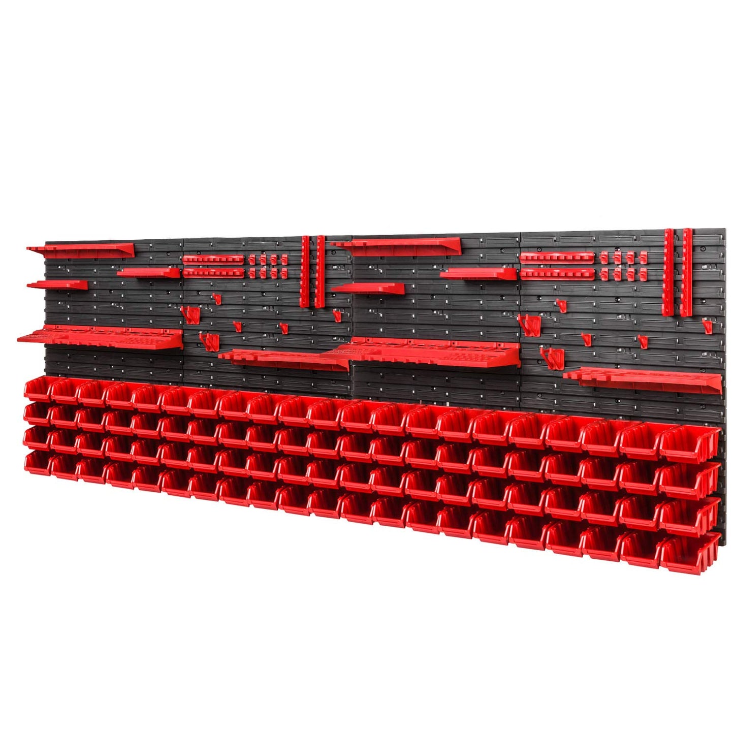 PAFEN Tool Wall Storage System 2308 x 780 mm - Set Tool Holders and 84 Pieces Black Stacking Boxes - Wall Shelf Workshop Shelf Perforated Wall Pour Rack Display Storage Boxes