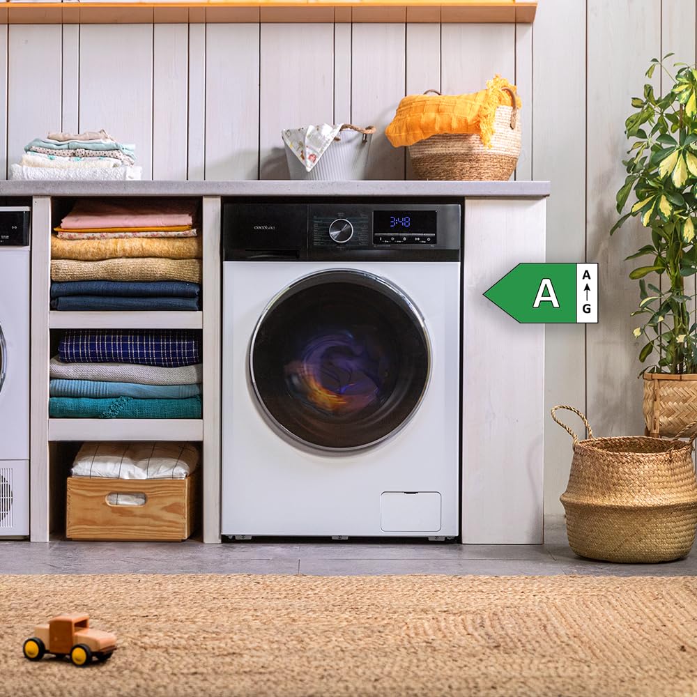 Cecotec Washing Machine 12 kg Front Load Bolero DressCode 12500 Inverter Steel A, 1400 rpm, Inverter Plus Motor, 16 Progr, SteamMax, Pearl Drum, Delay Start, Drum Clean, Display, Allergy Care, Stop &