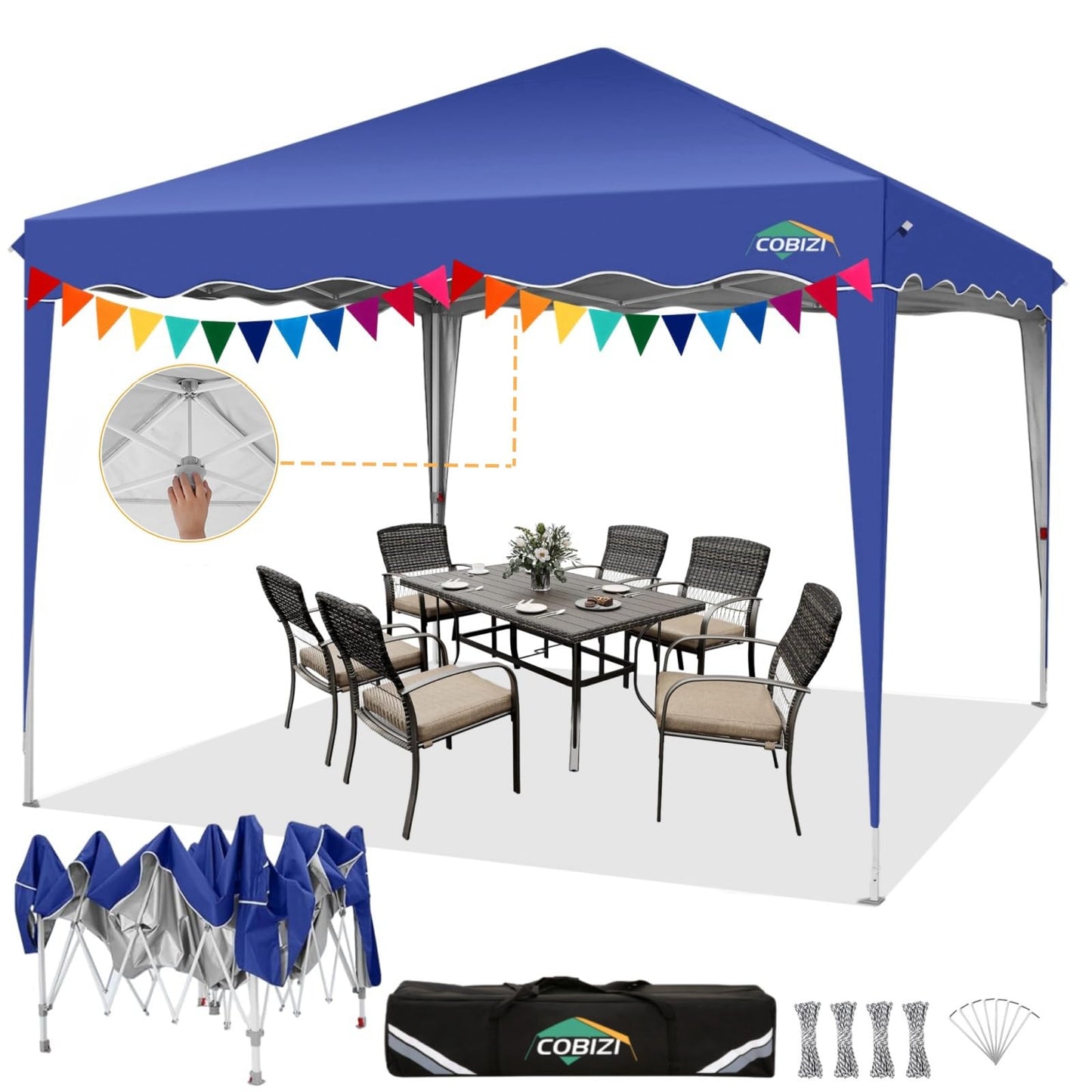 COBIZI Folding Gazebo Gazebo 3 x 6 Waterproof Winterproof Garden Gazebo Party Tent Pop Up Gazebo Foldable Tent with 6 Side Waves with Ventilation Openings, Sandbag for Market, Outdoor Event, Black