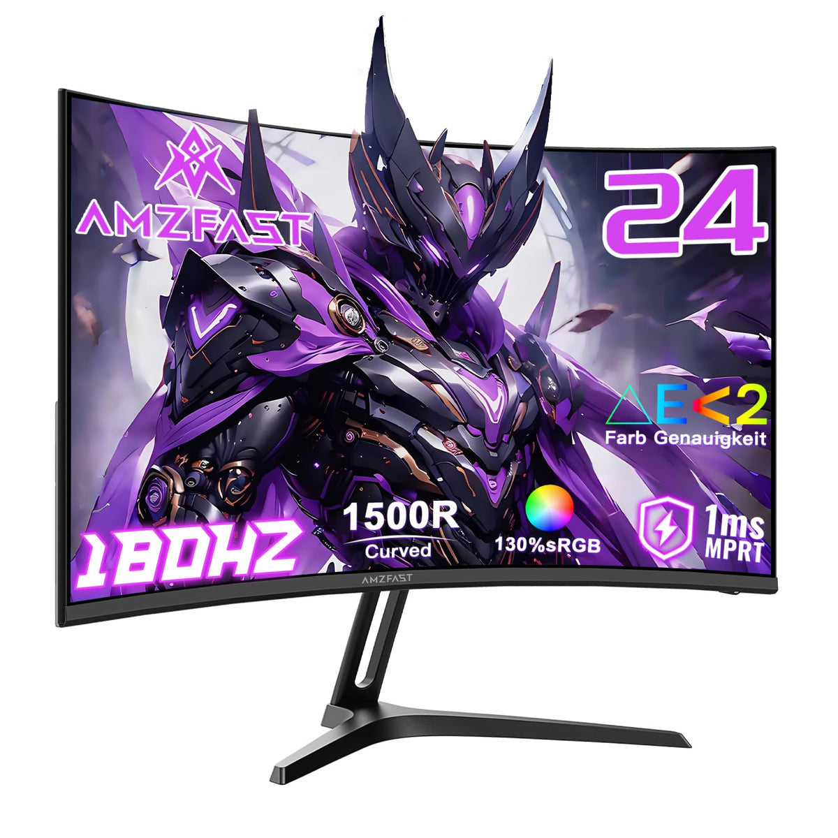 Amzfast Gaming Monitor Curved 24 Inch - 180Hz, FHD 1920 x 1080, Blue Light Filter, 1 ms MPRT, Adaptive Sync, sRGB 130% / DCI-P3 97%, HDMI 1.4 + DP 1.2, VESA 75 x 75, AMZG24C1