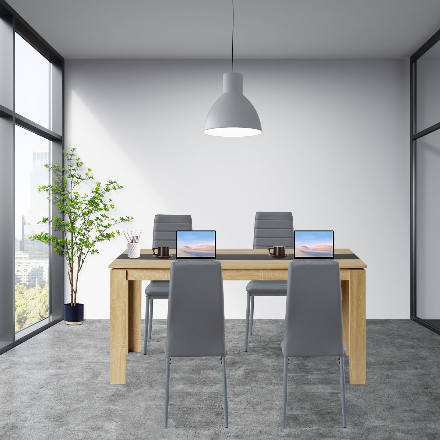 FURNITABLE Esstisch mit 4 Stühlen Esszimmergruppe, 4er Set Esszimmerstühle und Rechteckig Holztisch Essgruppe für Wohnzimmer Küche Büro (110 * 70cm Tisch+4 Schwarz Stühle)