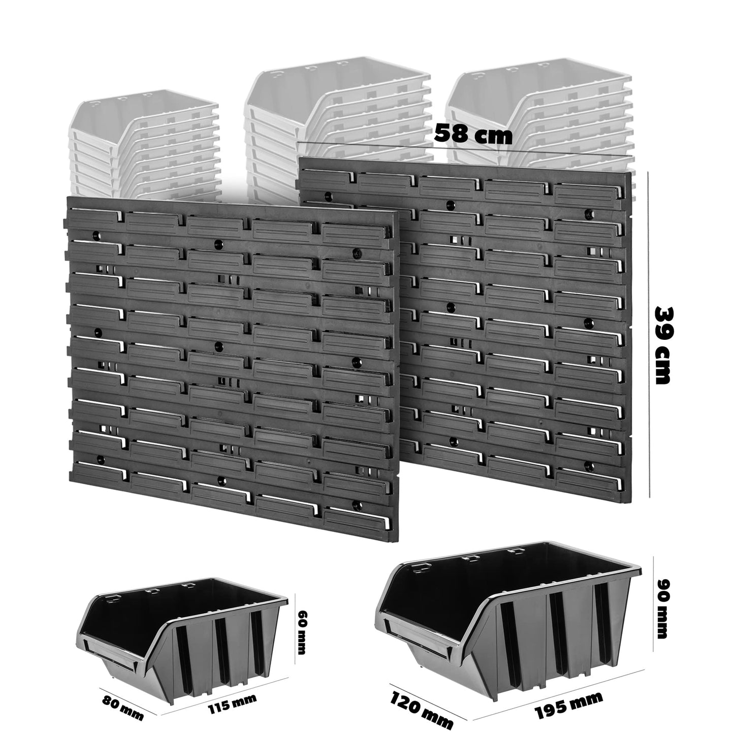 KADAX Workshop Wall Shelf, 58 x 78 cm Storage System Made of Robust Plastic, UV-Resistant Workshop Shelf, Expandable Wall Plates, Shed Rack for Garage (Black, 50 Pieces v2)