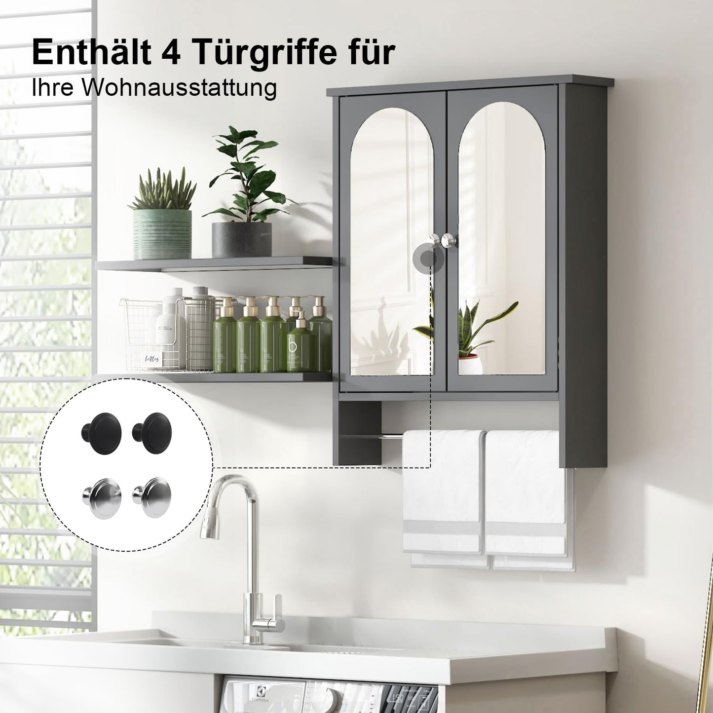 Bathroom Mirror Cabinet with 2 Doors, Wall Cabinet for Over the Toilet, Surface-Mounted Kitchen Wall Cabinet, Wall Cabinet with Shelves, Multifunctional Bathroom Cabinet, Natural