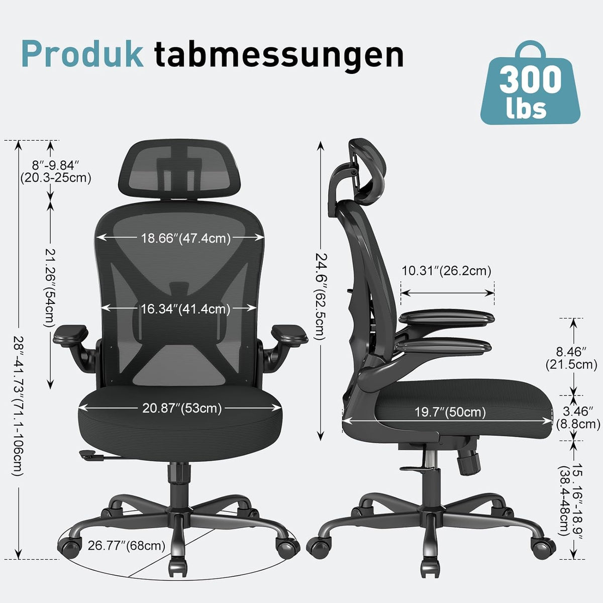 ZZH Ergonomic Desk Chair, Mesh Office Chair with Adjustable Lumbar Support & Folding Armrests, Breathable Computer Chair for Home Office with 360° Rotation & Height Adjustment, Black