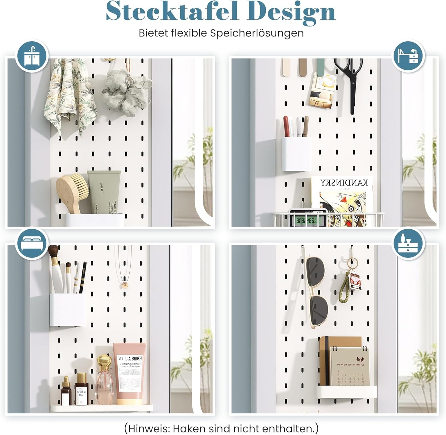 Pamapic Bathroom Mirror Cabinet with Lighting, Bathroom Cabinet with Mirror, Wall Cabinet Bathroom with Pegboard & Adjustable Shelves, Cabinet with Bathroom Mirror, 3 Colours, Dimmable, White