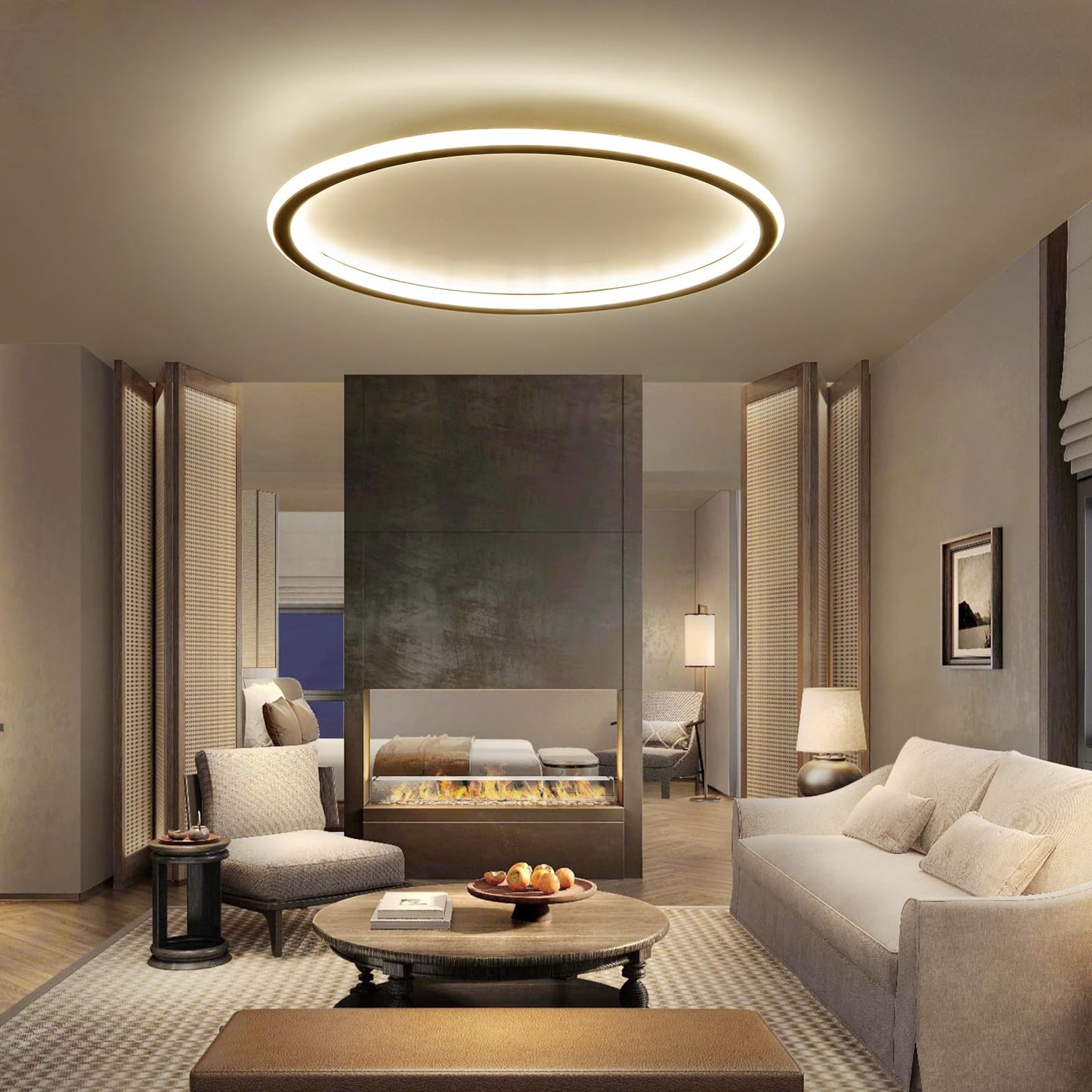 Mikeru 3000K Ceiling Light, 40 cm LED Round Ceiling Lighting, Warm White Ceiling Light, Flush Mount Bathroom Ceiling Lights Without Remote Control for Living Room, Hallway, Bedroom