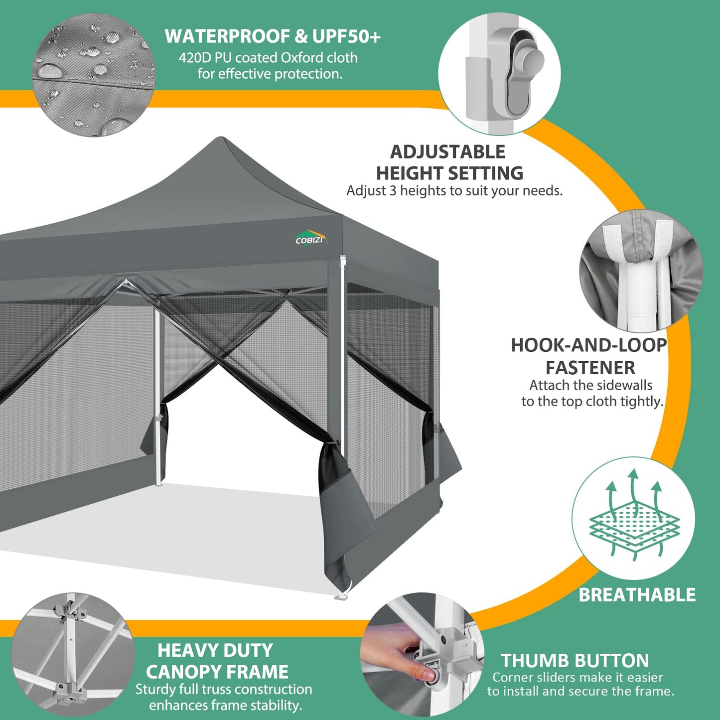 COBIZI Pavillon 3x3 Faltpavillon 3x3 Wasserdicht Stabil, Partyzelt Gartenpavillon UV-Schutz mit 4 Seitenwänden aus Mesh, Schwarz