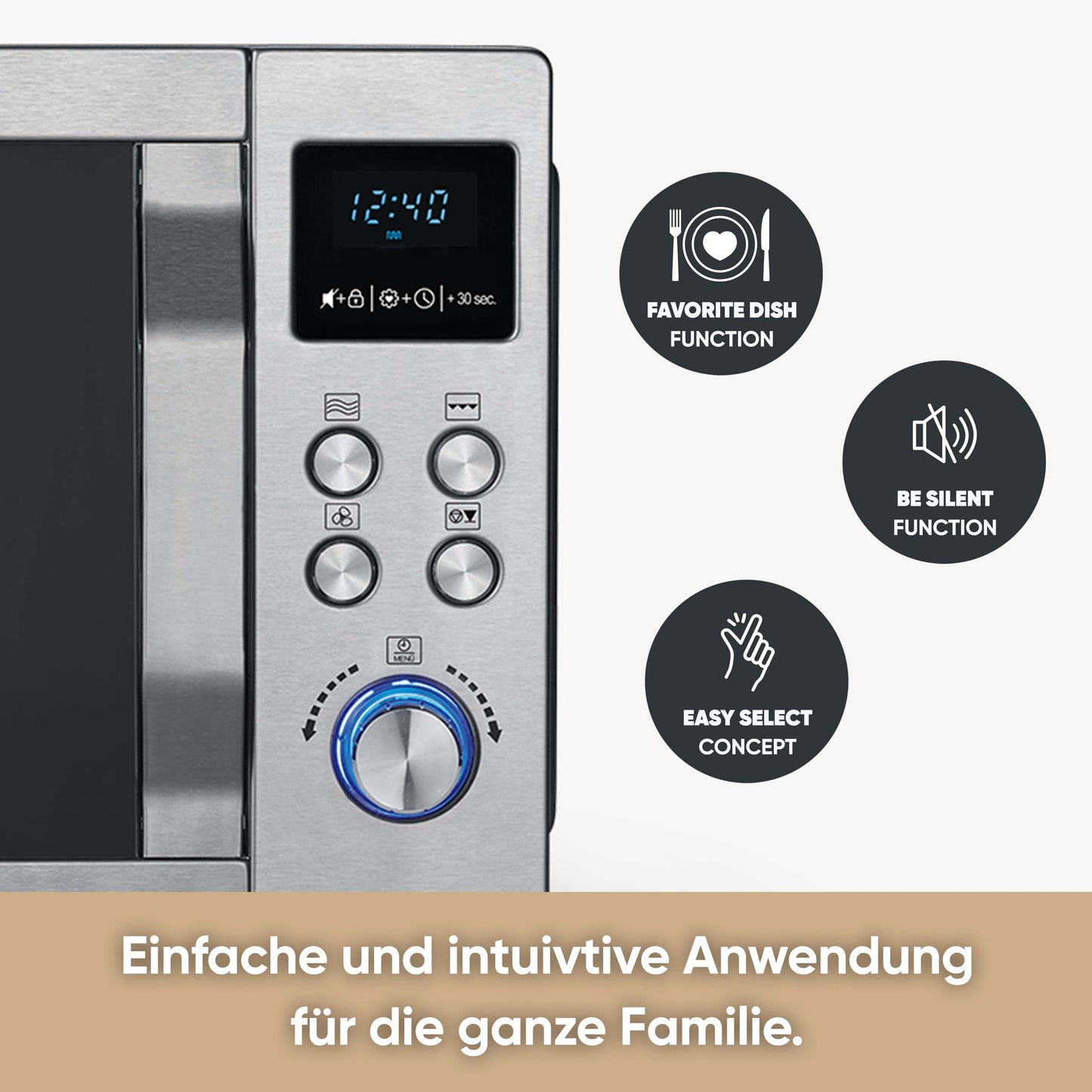 SEVERIN MW 7774 Microwave with Grill and Hot Air Function 3-in-1 for Defrosting, Cooking and Heating, Microwave with Turntable, Brushed Stainless Steel/Silver