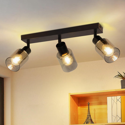Kowanie Deckenlampe Vintage 6 flammig: Industrial Wohnzimmerlampe Schwarz Deckenleuchte Wohnzimmer retro Kronleuchter aus Glas Deckenbeleuchtung inkl. 6 × E14 2700K Leuchtmittel für Küche