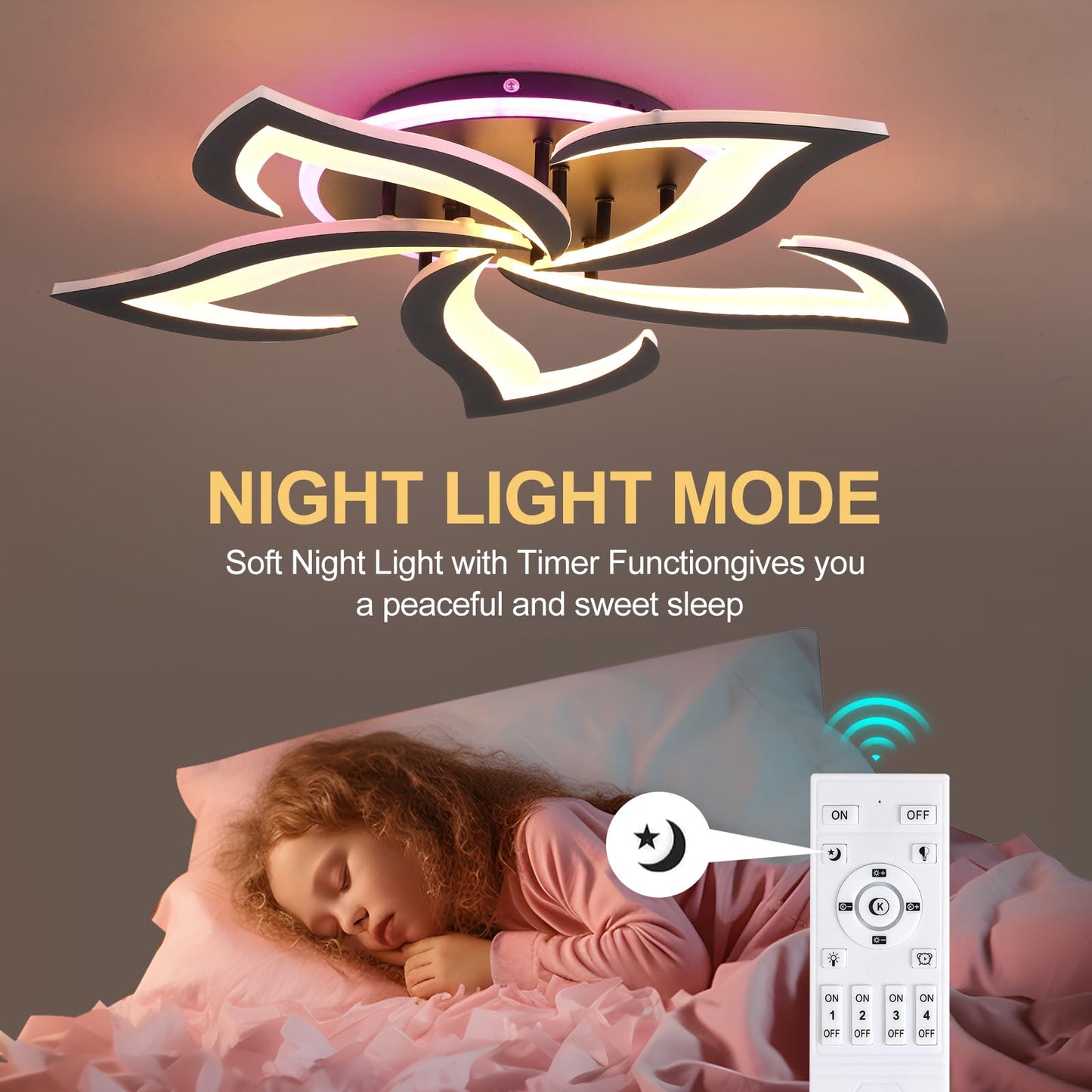 ZAITINZ Deckenlampe Led,5 blütenblätter Wohnzimmerlampe,Deckenleuchte Dimmbar mit fernbedienung,lampe wohnzimmer 50W,Moderne Deckenleuchten mit Memory Funktion,Led Deckenleuchte Schwarz 3000-6000K