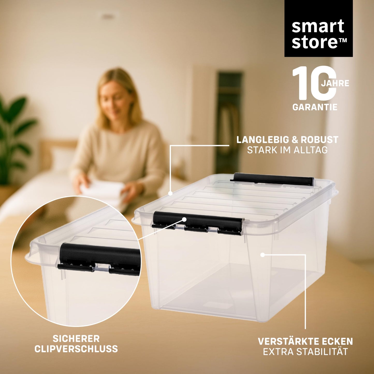 SmartStore - 5 x Storage Box with Lid Classic 46L (59 x 39 x 31 cm) | Stackable Box with Lid | Food-Safe Plastic Box | Plastic Box with Lid and Reinforced Corners