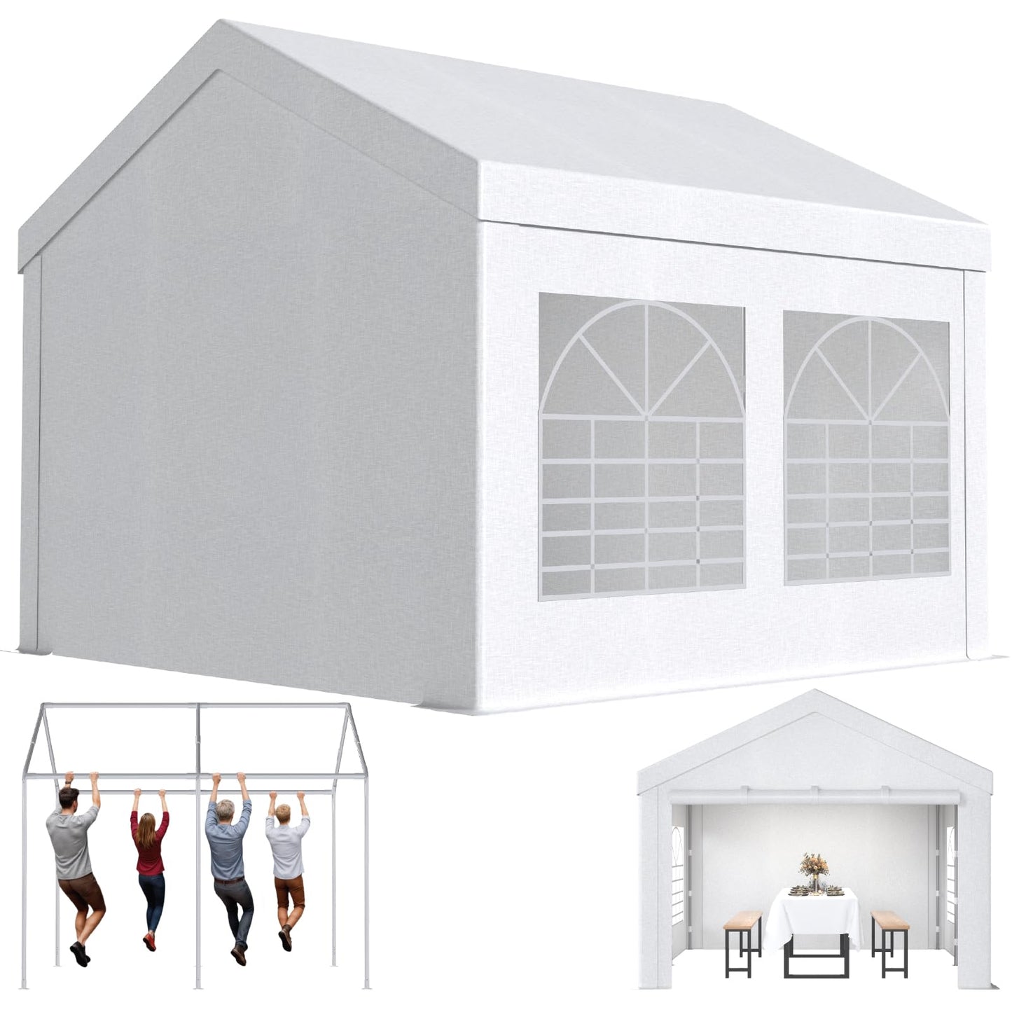 JUMMICO Gazebo Party Tent 4 x 6 Waterproof Stable Garden Tent UV Protection 50+ Tent 170 g PE Tarpaulin Marquee Beer Tent Garden Gazebo for Garden, Party, Festival, Wedding, White