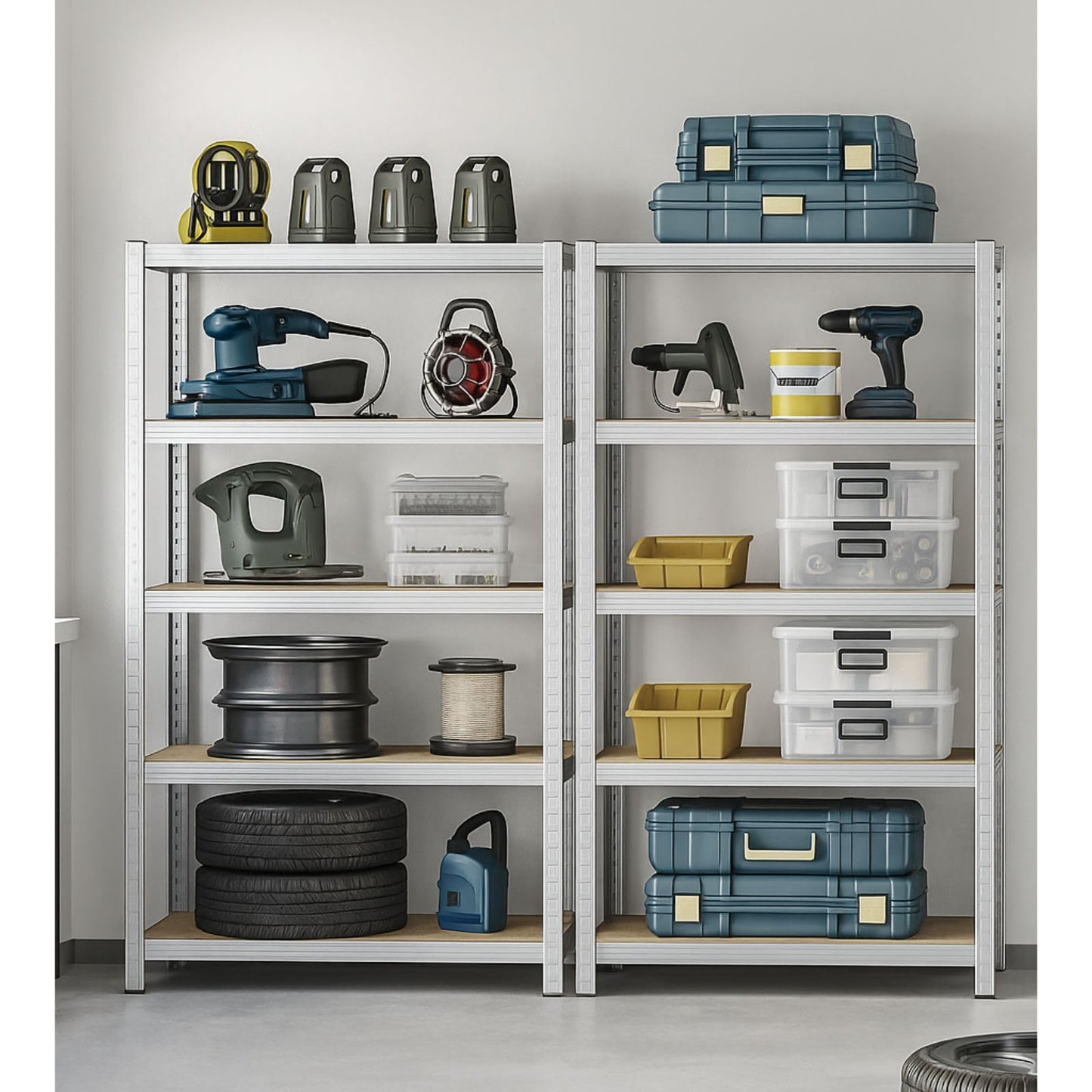 OfficeMarshal Double Pack Heavy Duty Shelves Black, 180 x 90 x 40 cm, Boltless Shelf, Storage Shelf, Standing Shelf, Plug-In System, Can be Assembled without Tools (Lakota)