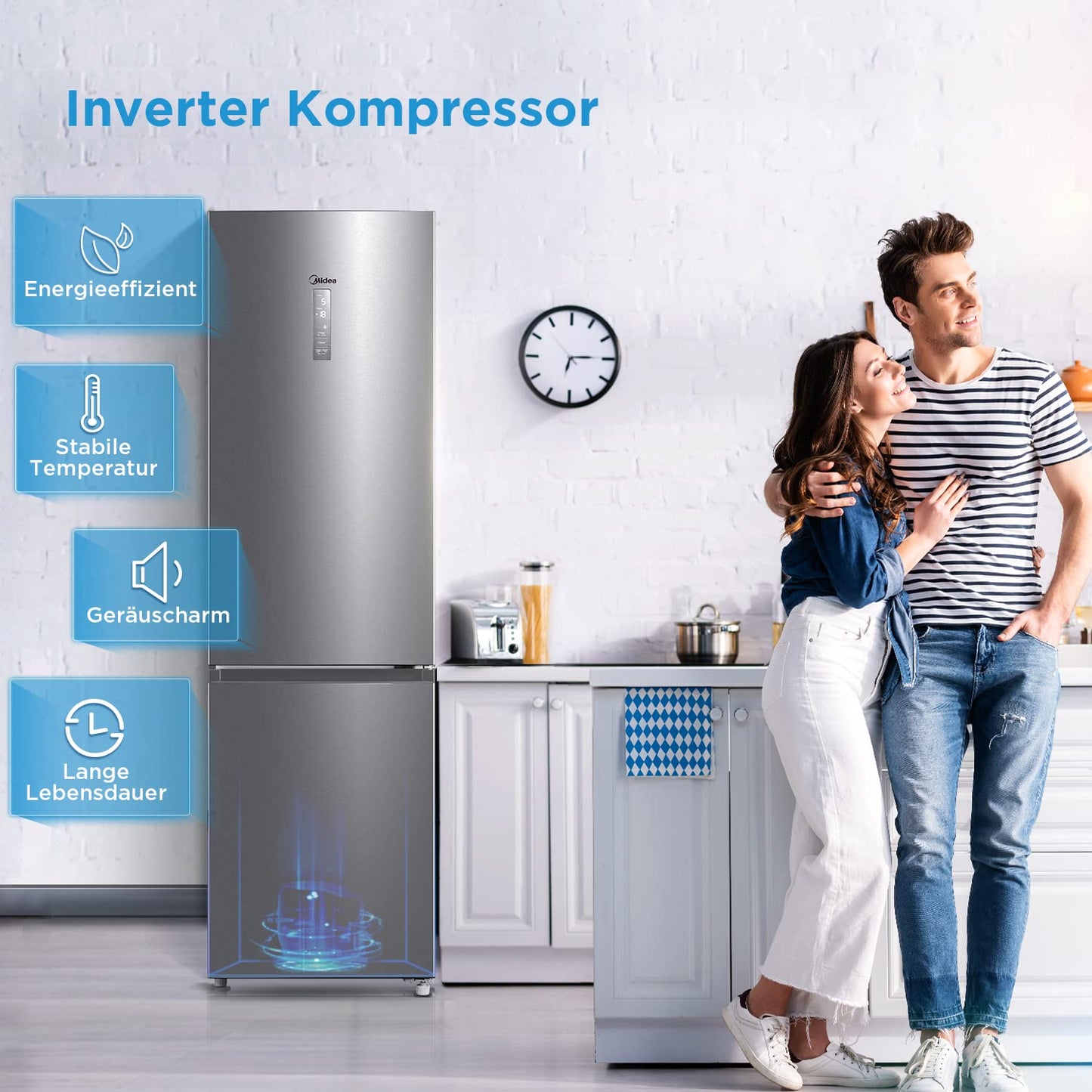 Midea MERB276FGE02A Kühl-/Gefrierkombination/180 cm Höhe/NoFrost/Doppelte Steuerung/Super-Kühlfunktion/219 kWh/Jahr/199L Kühlteil/71L Gefrierteil