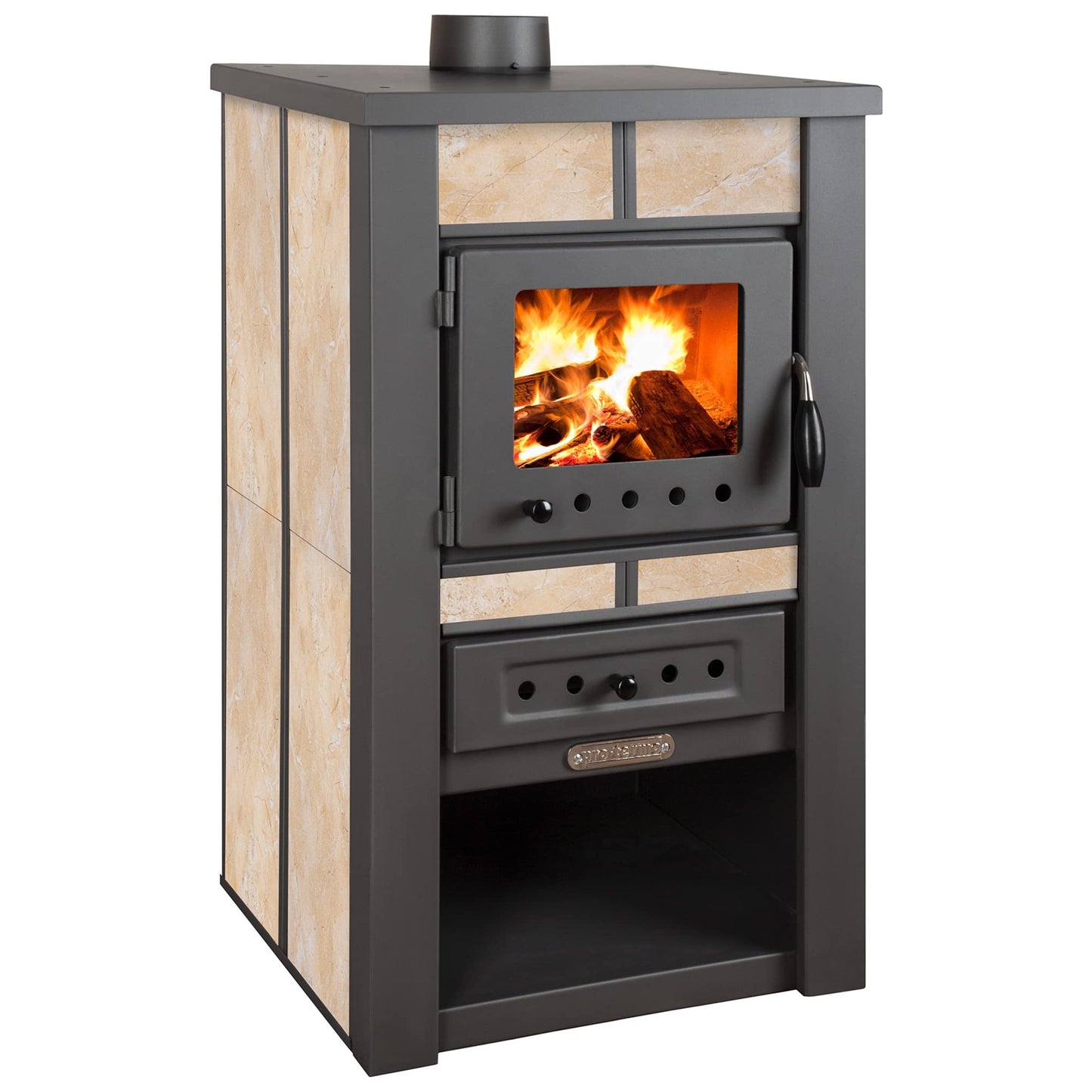 ProTermo Alpina Ceramic Mocha Fireplace with Fireclay Stone - 8 kW Heating Output - 50 x 48 x 82 cm Wood Stove with Viewing Window - Type 1