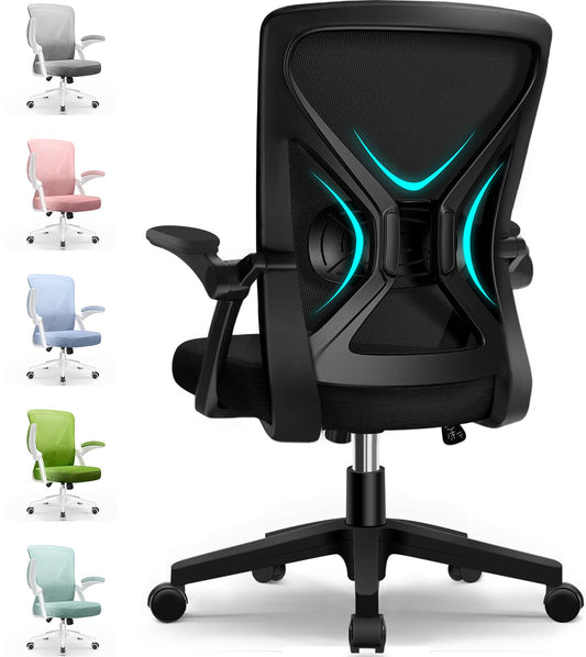 Airchros Ergonomic Office Chair, Desk Chair with Folding Armrests, Adjustable Lumbar Support, Height-Adjustable Executive Chair, Swivel Chair, Mesh Chair with Rocker Function up to 125°, Black