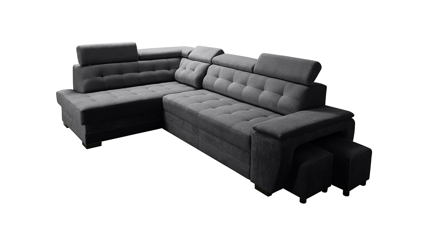 Robin Grand Ecksofa mit Schlaffunktion Bettkasten Kopfstützen Relaxfunktion Silber