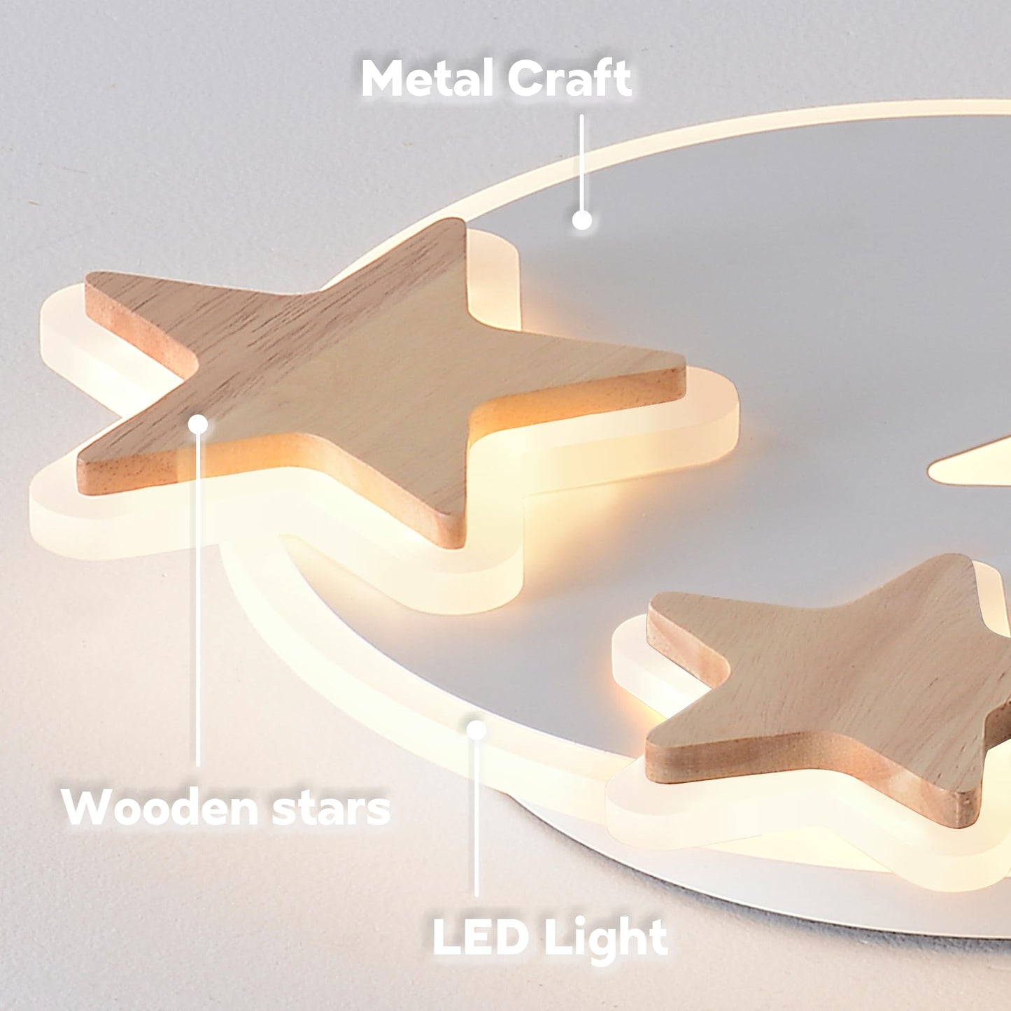 34 cm LED Ceiling Light Bedroom Wooden Children's Room Lamp Ceiling Star Children's Lamp Dimmable Ceiling Lamp for Children Lamp with Remote Control