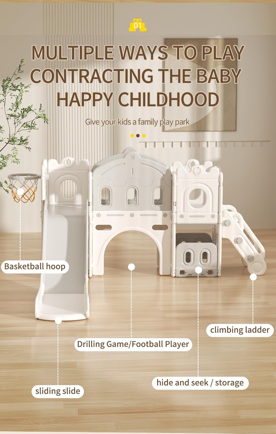 Veitoalioy Children's Slide Outdoor, Garden Slide Outdoor and Indoor, Suitable for Babies Aged 1-4 to Play, Safe and Reliable Sliding Swing Combination (Aisle Grey White)