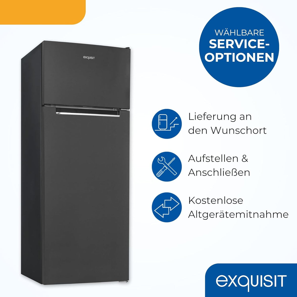 Exquisit KGC5270-45-040D Fridge-Freezer, 206 Litres, 4-Star Freezer, 4 Glass Shelves, Interchangeable Door Hinge, LED Lighting, Inoxlook