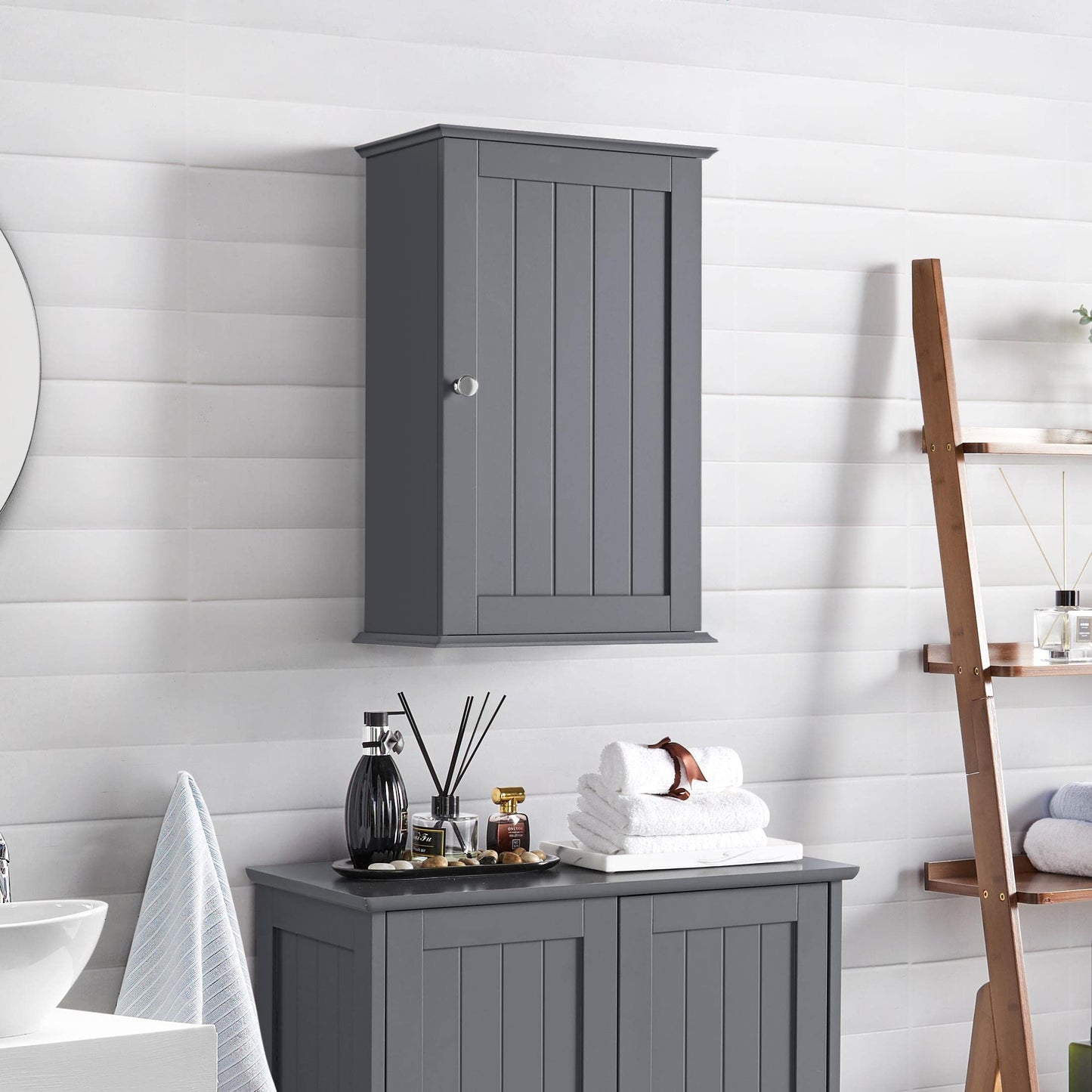 Yaheetech Wall Cupboard, Wall Cabinet with One Door, Bathroom Cabinet, Kitchen Cabinet, Medicine Cabinet in White, 35 x 21 x 55 cm