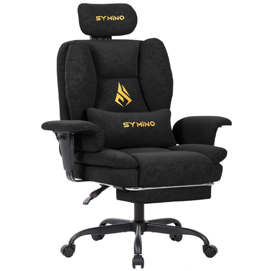 Symino Gaming Stuhl Chefsessel Bürostuhl Ergonomisch, Wildlederimitat Schreibtischstuhl mit Fußstütze Höhenverstellbarer Office Chair Computerstuhl 130kg, Schwarz