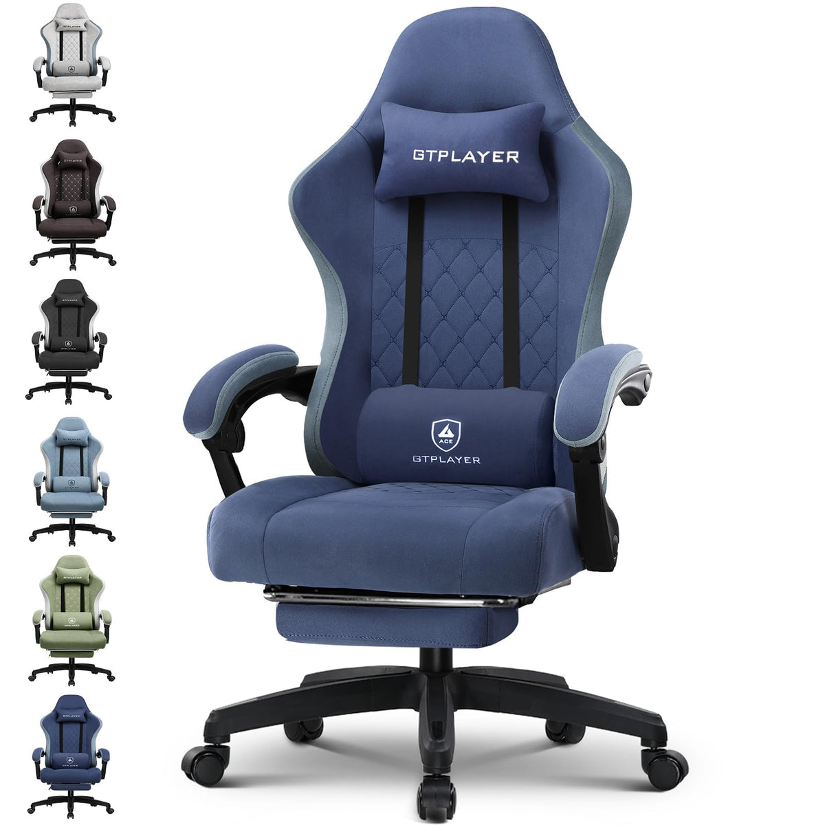 GTPLAYER Gaming Chair, Ergonomic Gaming Chair, Desk Chair with Fabric Surface, Spring Seat Cushion, Connecting Armrests and Footrest, Light Black