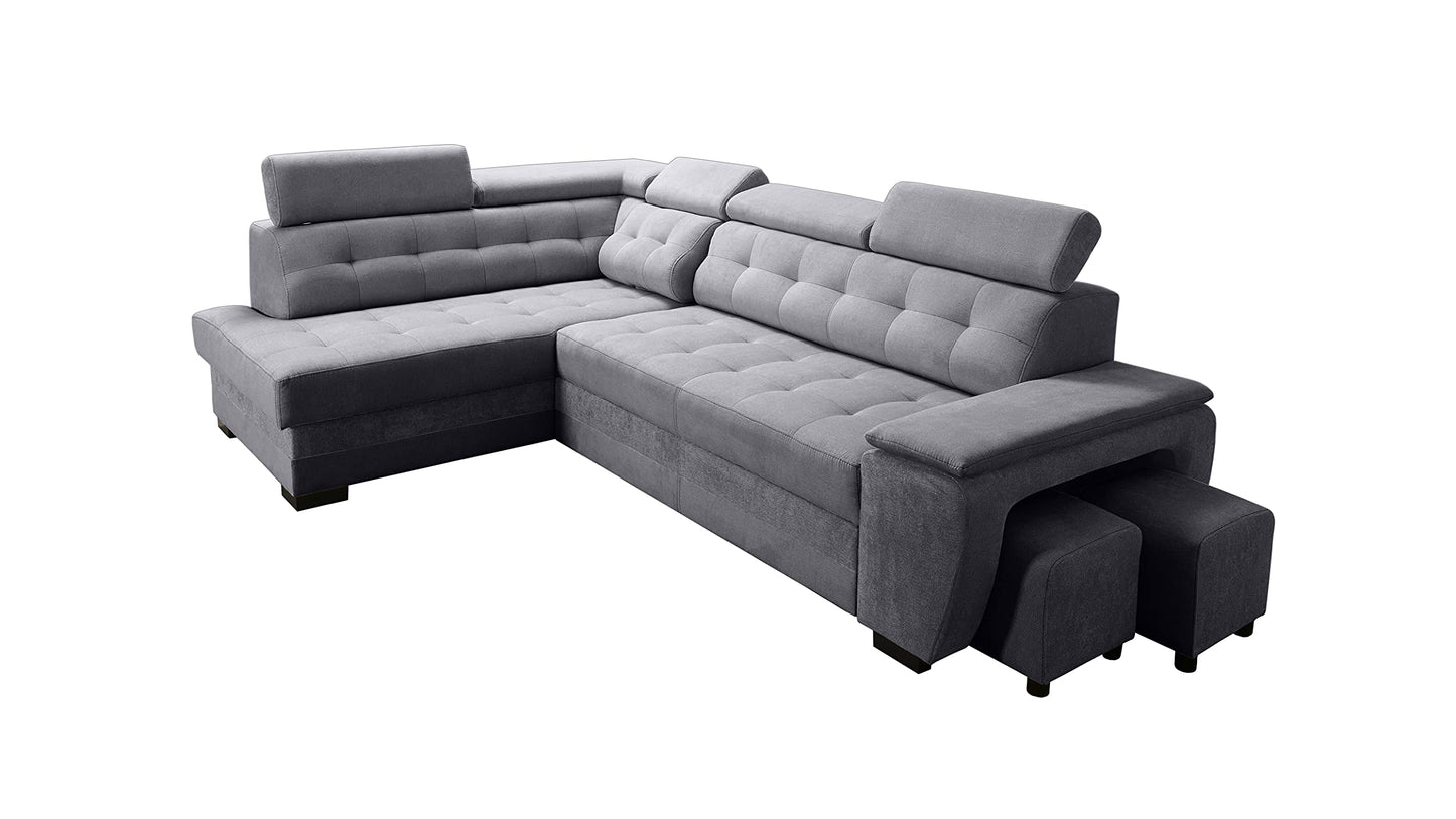 Robin Grand Ecksofa mit Schlaffunktion Bettkasten Kopfstützen Relaxfunktion Silber
