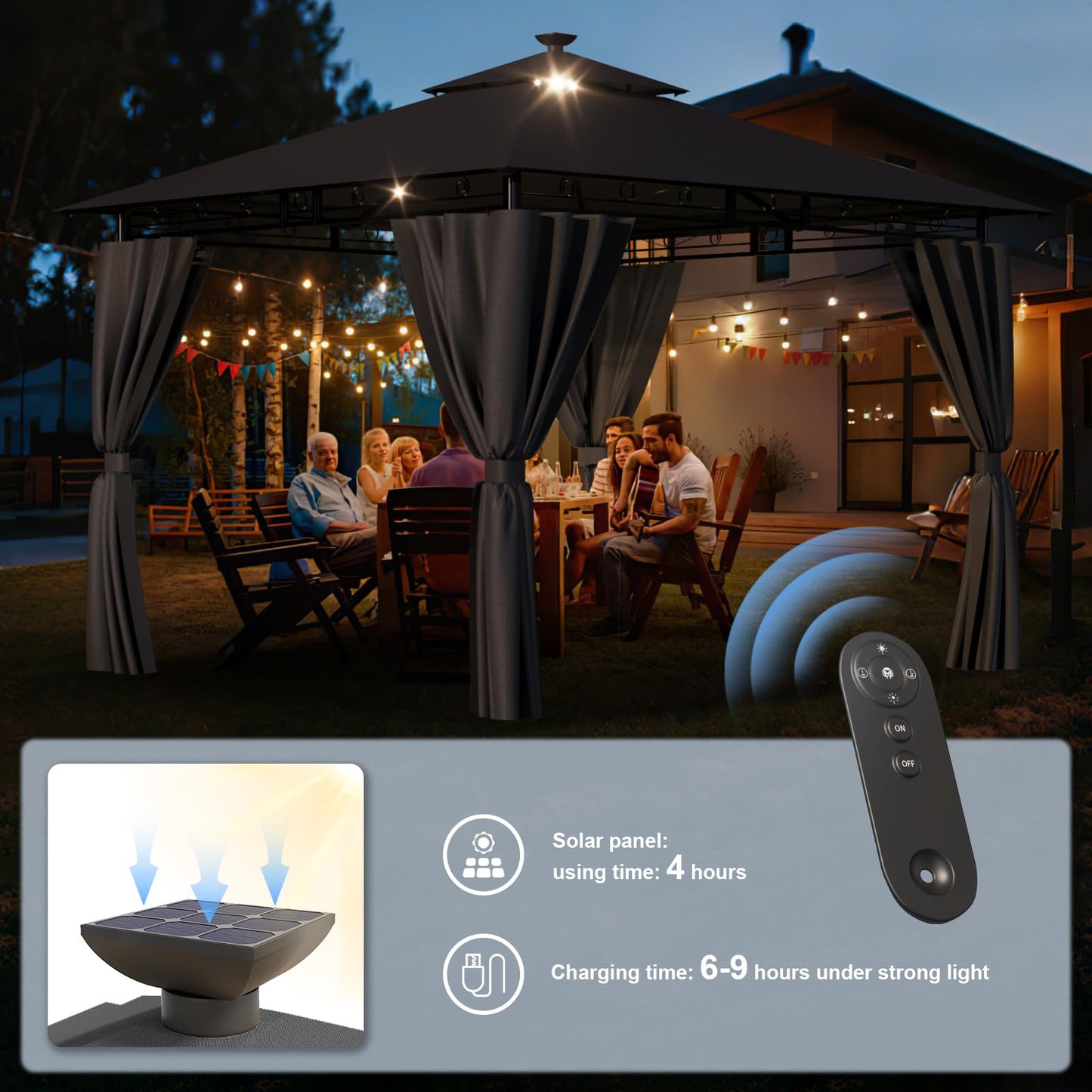 Gazebo 3 x 3 Waterproof Stable Winterproof, Garden Gazebo, Tarpaulin, Garden Gazebo, Metal Frame Gazebo, Grey